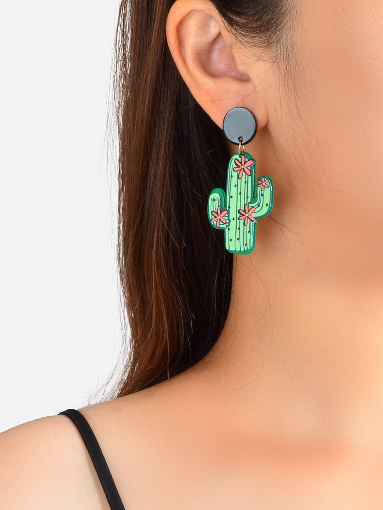 Bohemian Jewelry Cute Green Resin Cactus Dangle Earrings for Women Holiday Party