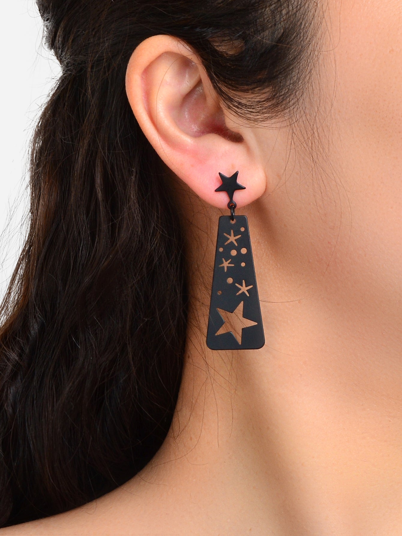Black Square Geometric Hollow Star Statement Personalized Earrings Ear Jewellery