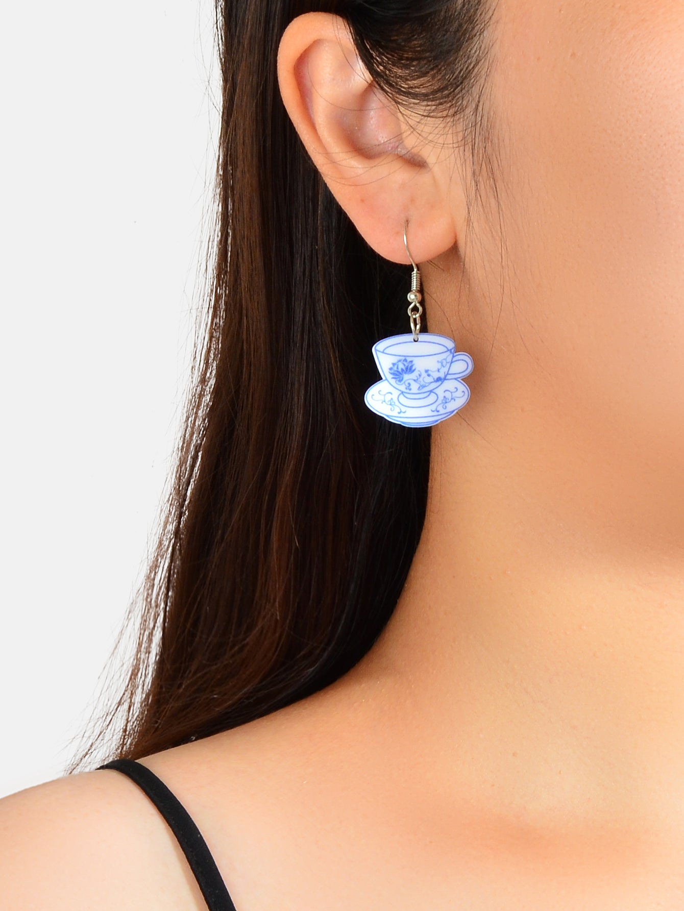 Ethnic Traditional Jewellery Blue and White Porcelain Bowl Dangle Earrings Gift