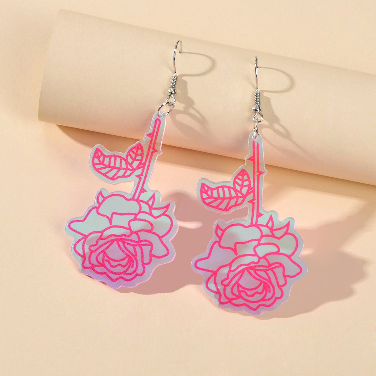 Unique Party Decoration Women Big Resin Hotpink Flower Dangle Female Earrings