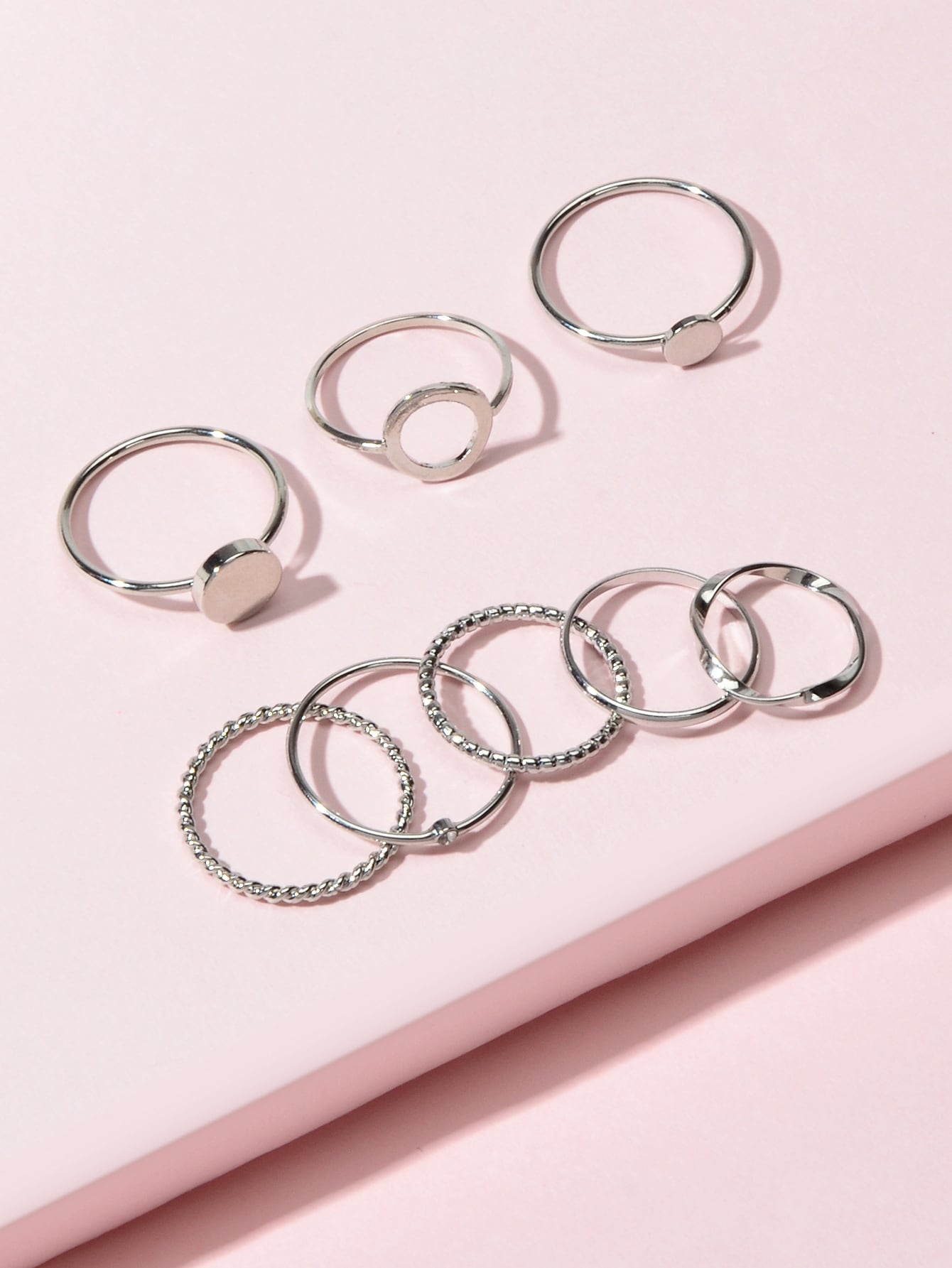 8 pcs Simple Geometric Rhinestone Disc Knuckle Multiple Finger Rings Bulk Pack
