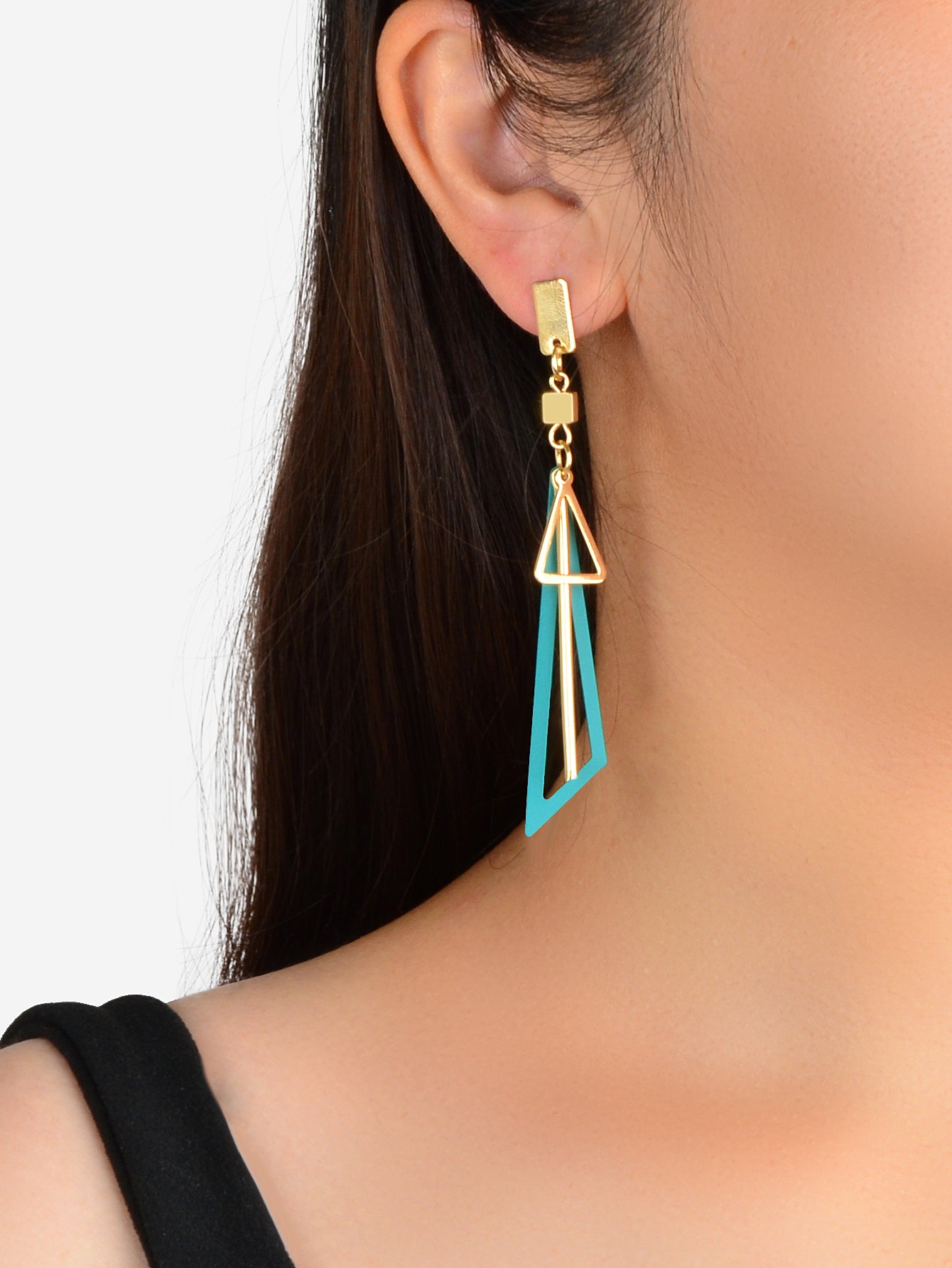 Gold Metal Geometric Triangle Dangle Stud Earring Women Textured Accessories