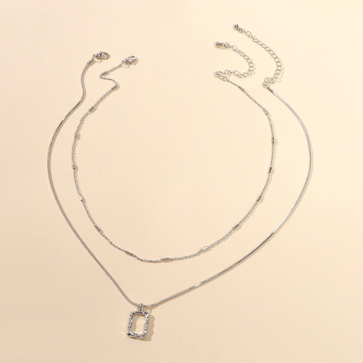 2 pcs Minimalist Gold Silver Chain Square Pendant Necklace Party Decoration Gift