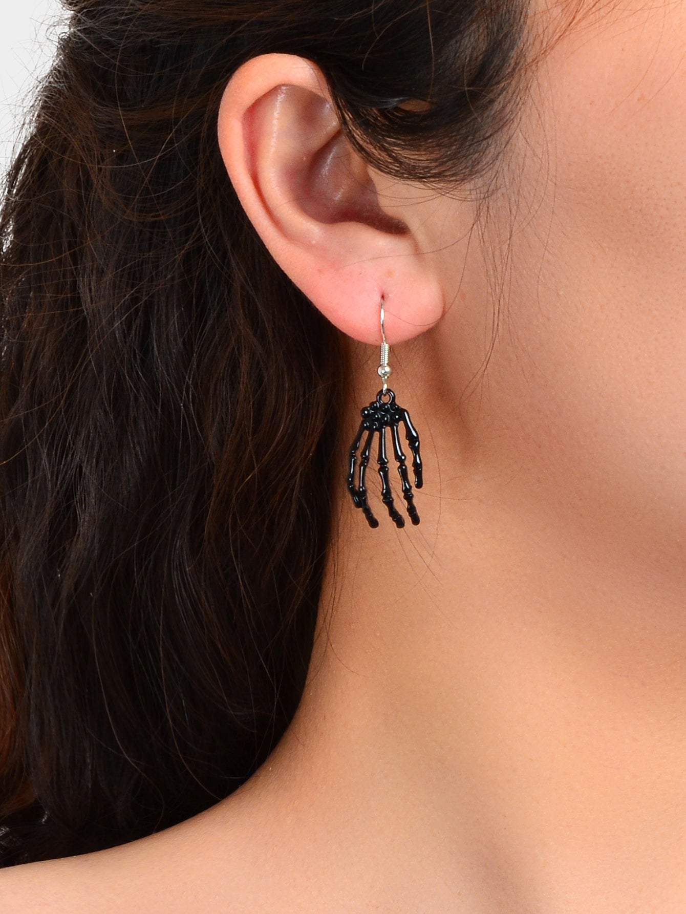 Punk Style Gothic Halloween Black Hand Skeleton Bone Men Women Dangle Earrings