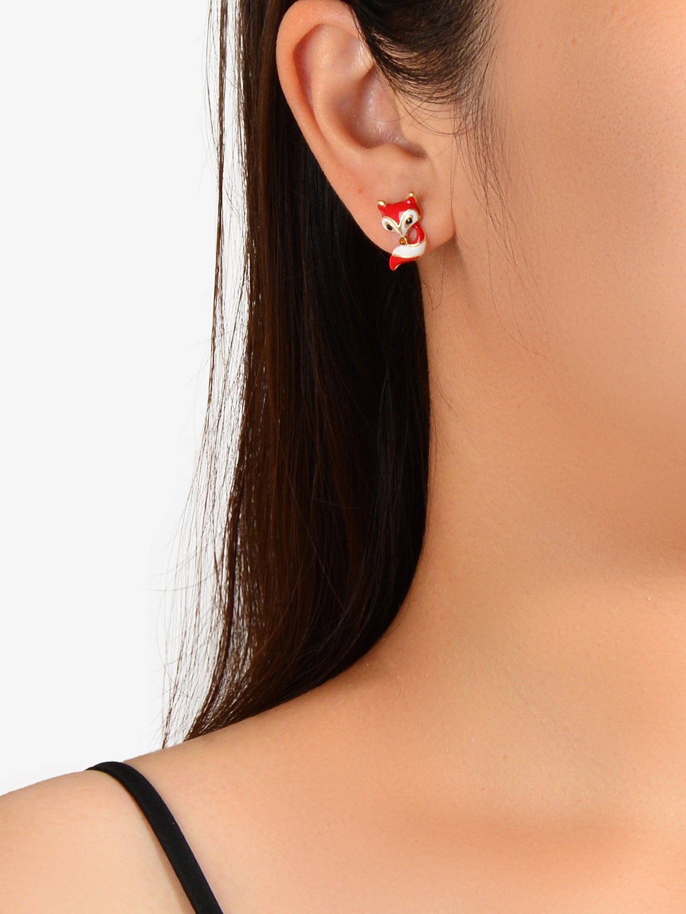 Cute White Red Enamel Fox Stud Earrings Animal Birthday Jewellery Gift for Women