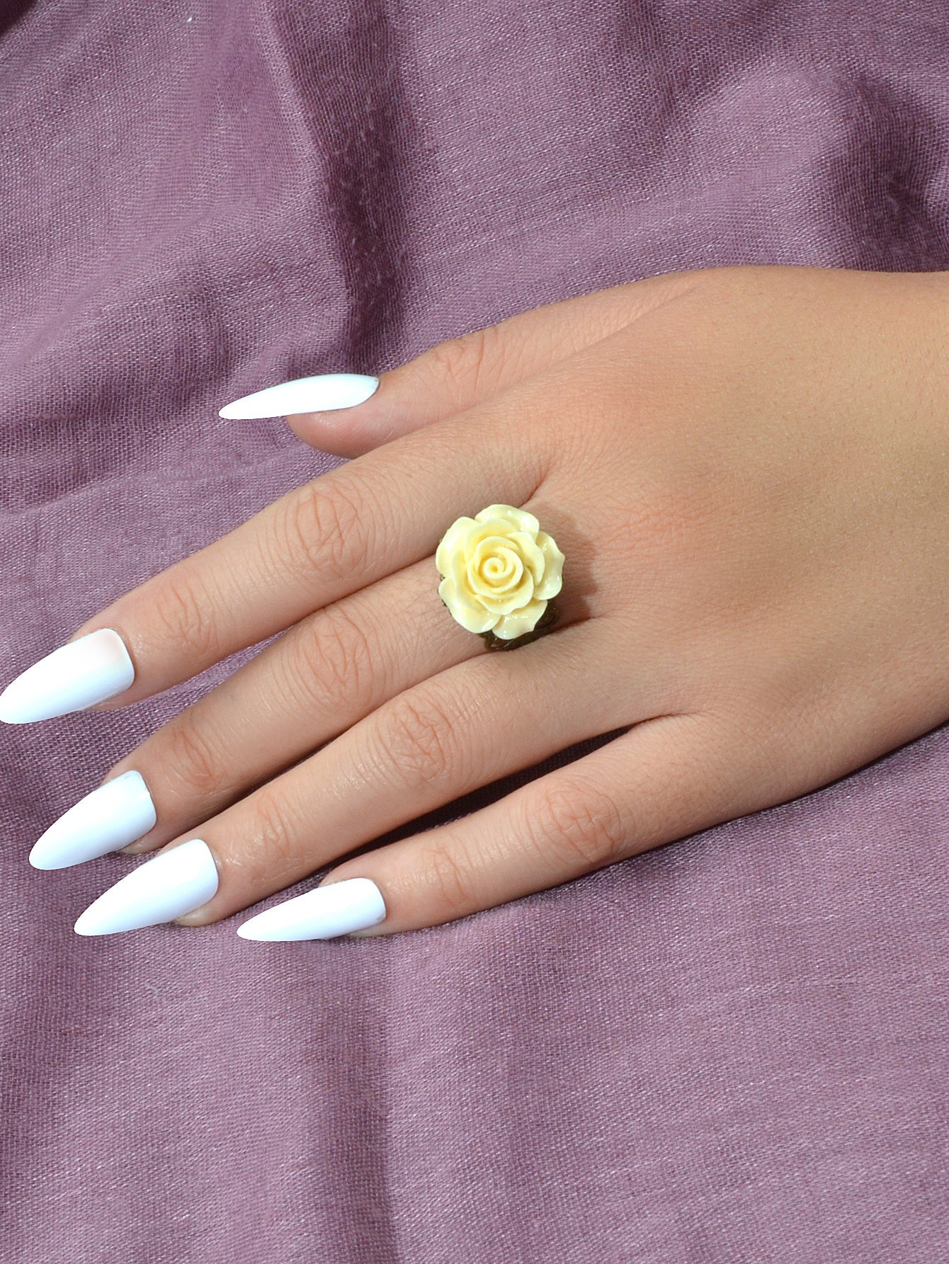Retro Gothic Jewellery Resin Flower Open Cuff Finger Ring Antique Accessories