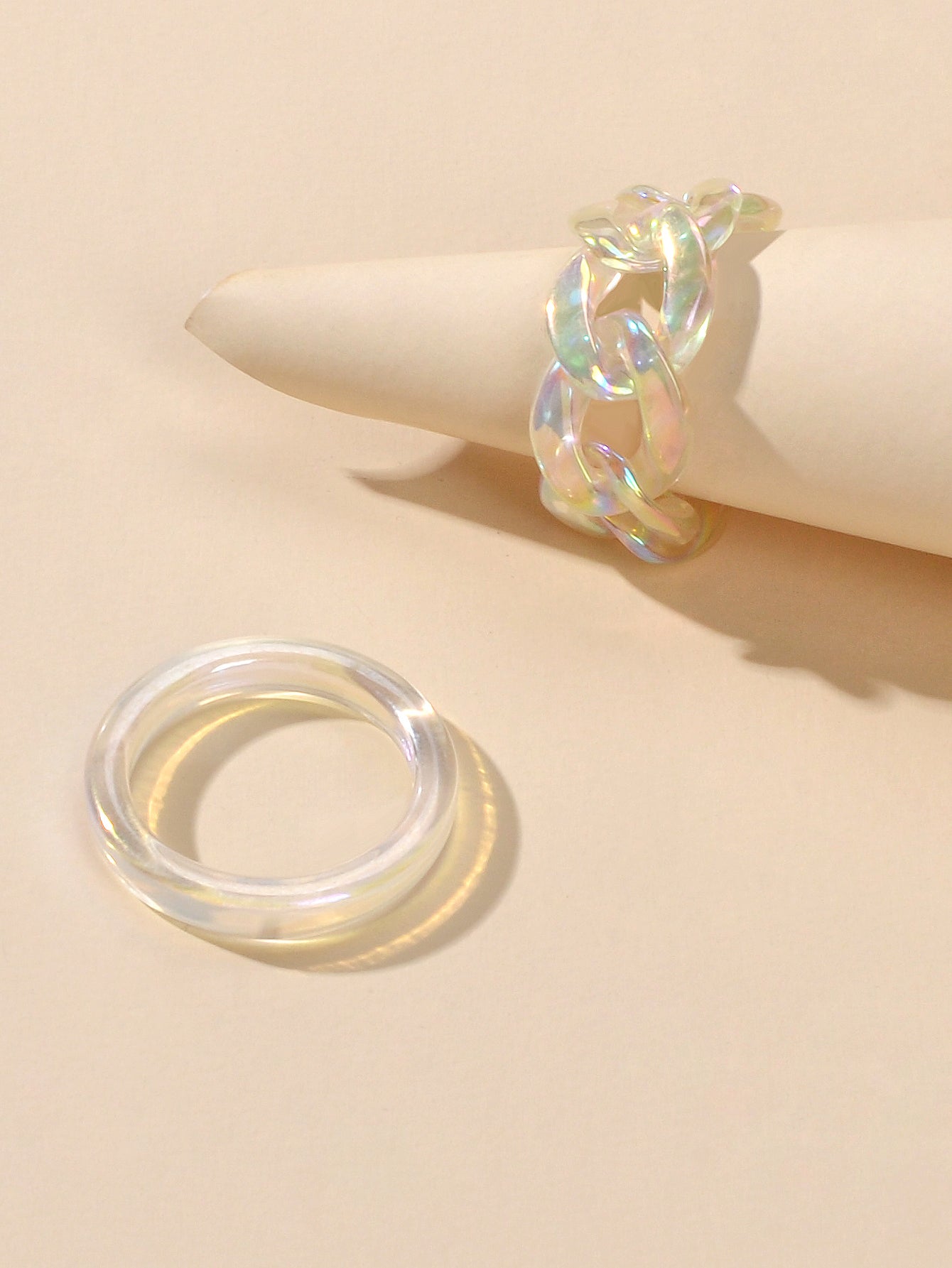 Stackable 2pcs Transparent Acrylic Resin Finger Ring set Multiple Ring Bulk Pack