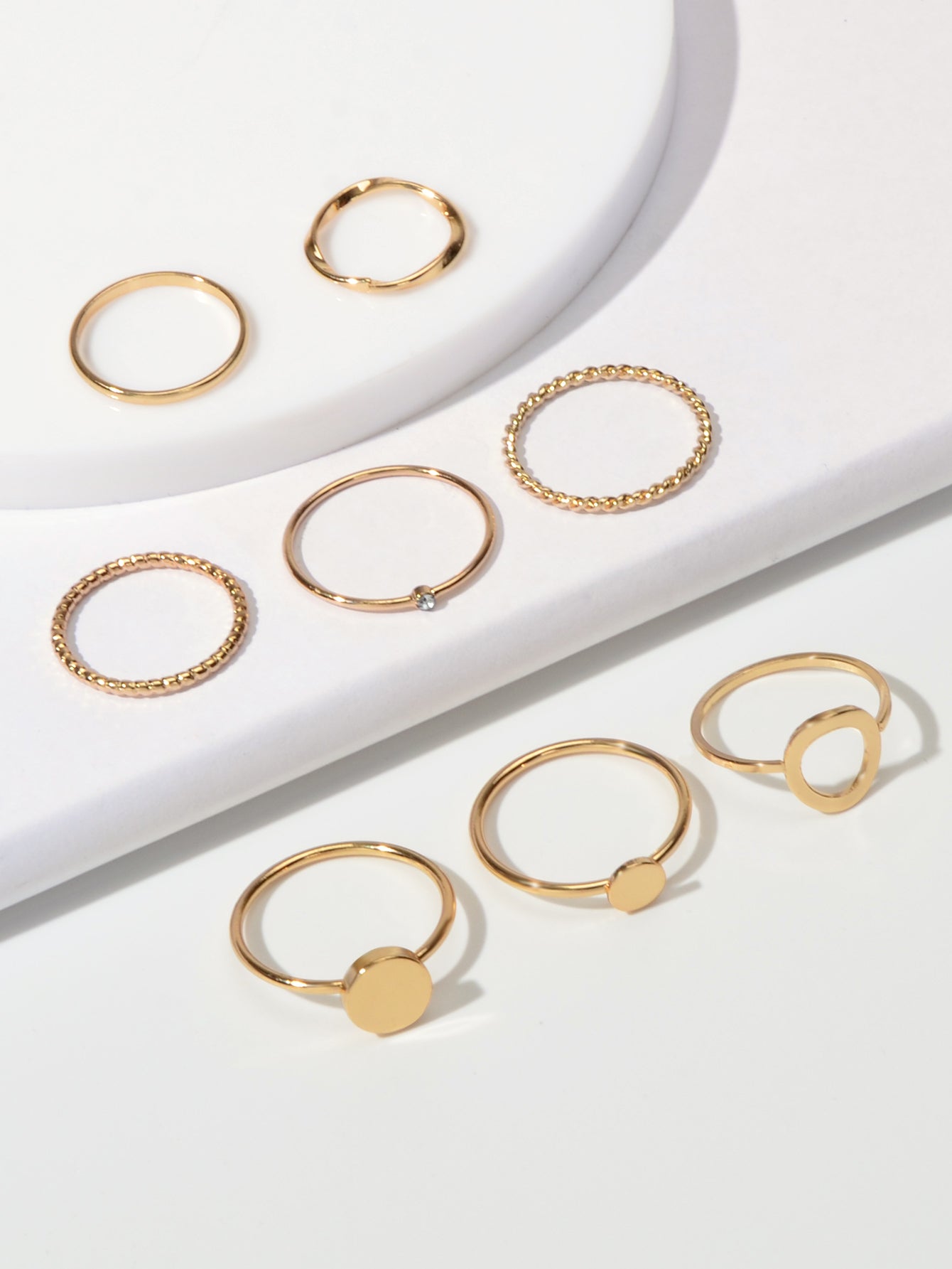 8 pcs Simple Geometric Rhinestone Disc Knuckle Multiple Finger Rings Bulk Pack