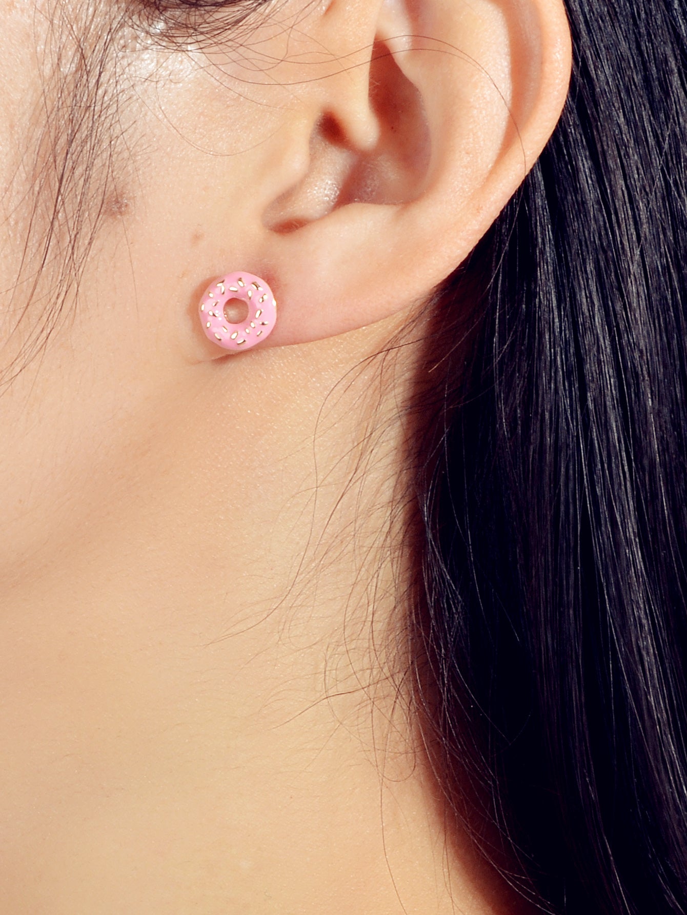 Lovely Pink Enamel Donuts Cute Stud Lightweight Earrings Dainty Women Girl Gift