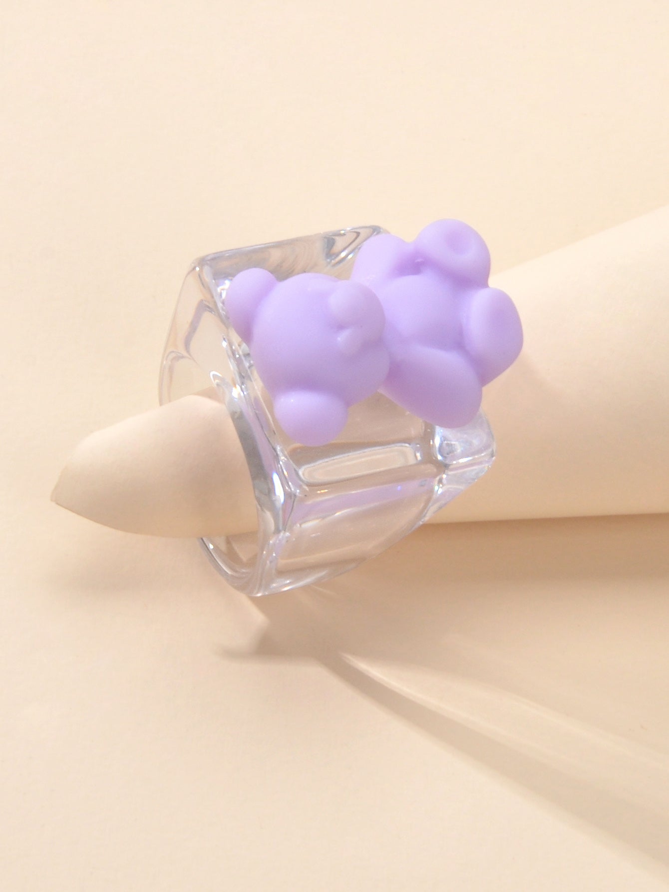 3D Cartoon Purple Orange Bear Plastic Transparent Chunky Trendy Finger Ring Gift