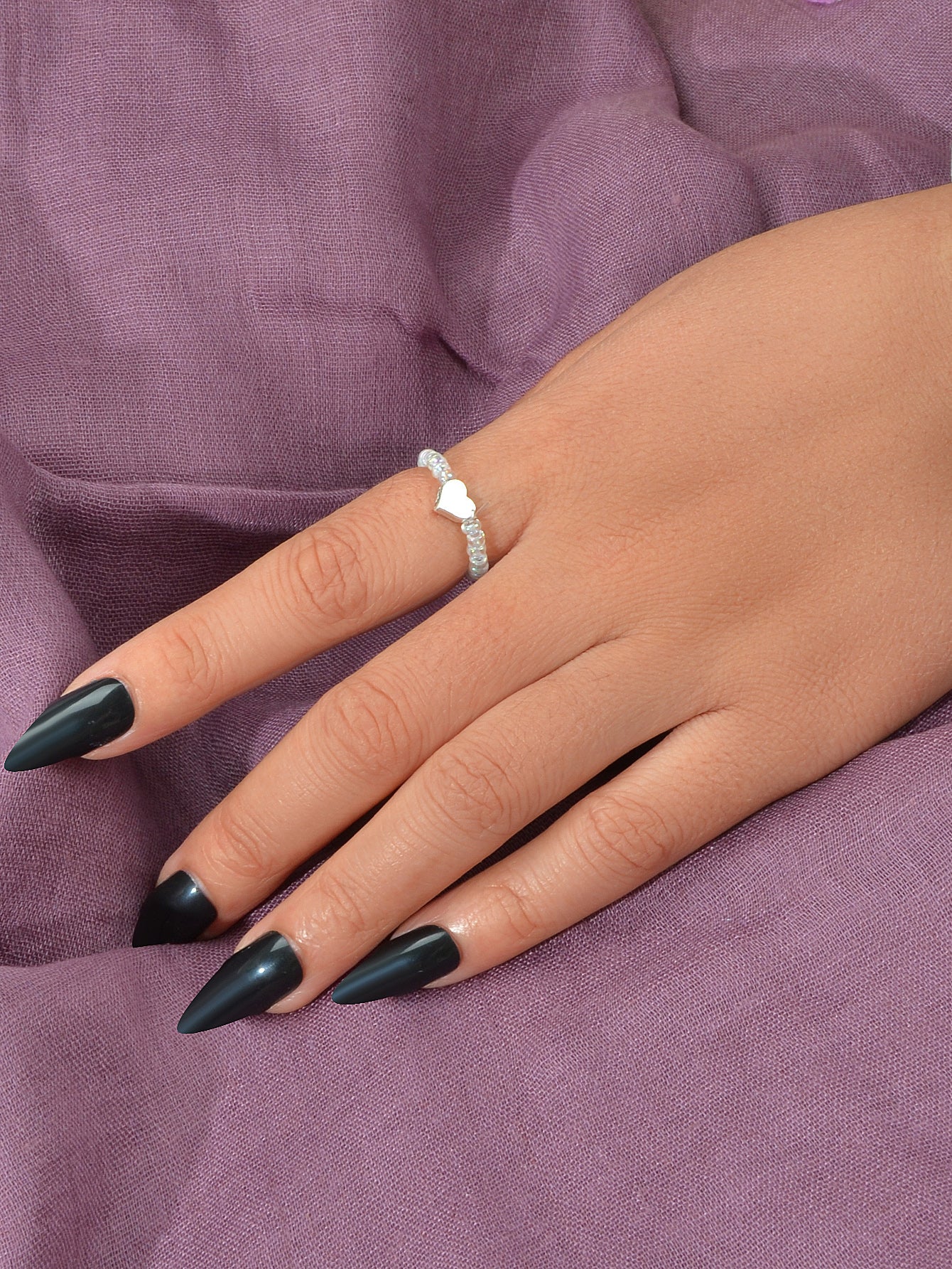 Wedding Band Comfort Heart White Purple Elastic Beads Engagement Finger Ring