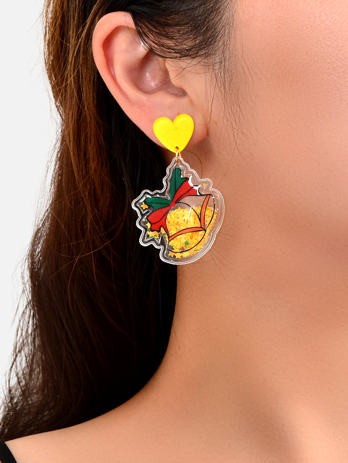 Christmas Bell Earrings Love Heart Charm Stud Girls Gift