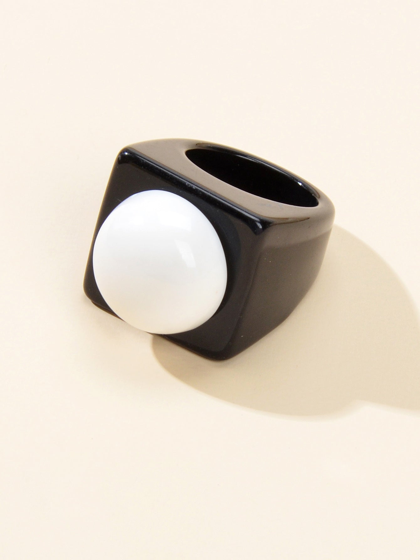 Designer Jewelry White Black Acrylic Square Chunky Plastic Dome Rings Party Band
