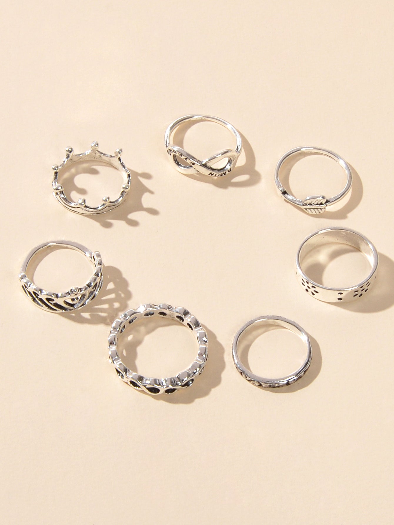 7 pcsTribal Ethnic Crown Arrow Infinity Midi Finger Knuckle Multiple Rings set