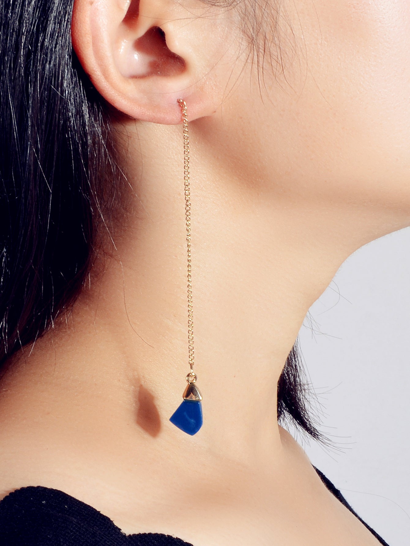 Ethnic American Jewellery Long Chain Black White Stone Boho Chic Dangle Earrings
