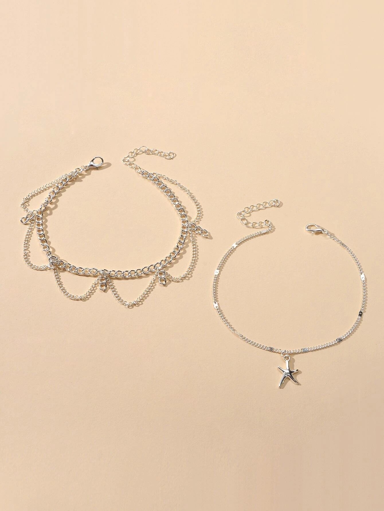 2pcs Fashion Foot Beach Jewellery Silver Chain Tassel Starfish Charm Anklet Gift
