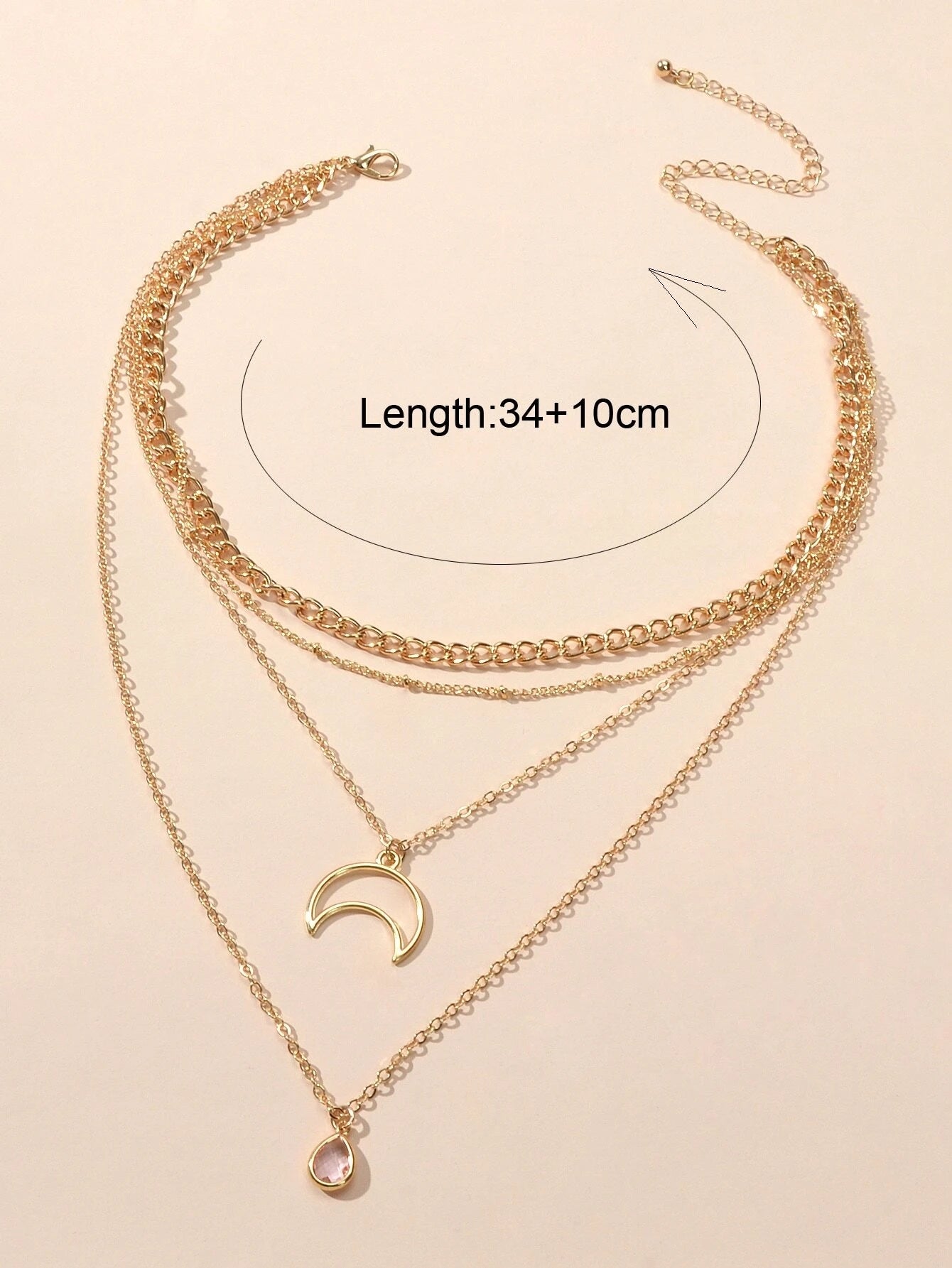 Multi-layer Gold Tone Chain Moon Water Drop Pendant Necklace Girls Party Jewelry