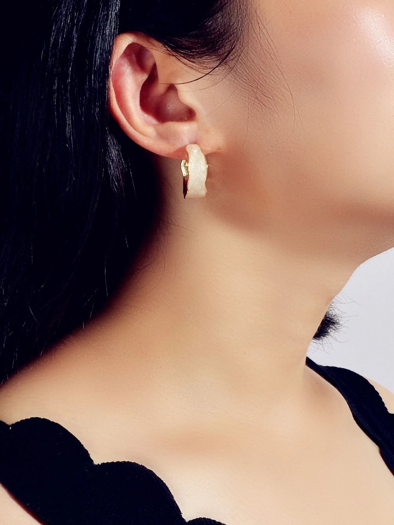 Pink Enamel Circle Shining Hoop Earrings C Shape Stud Teens Textured Jewellery