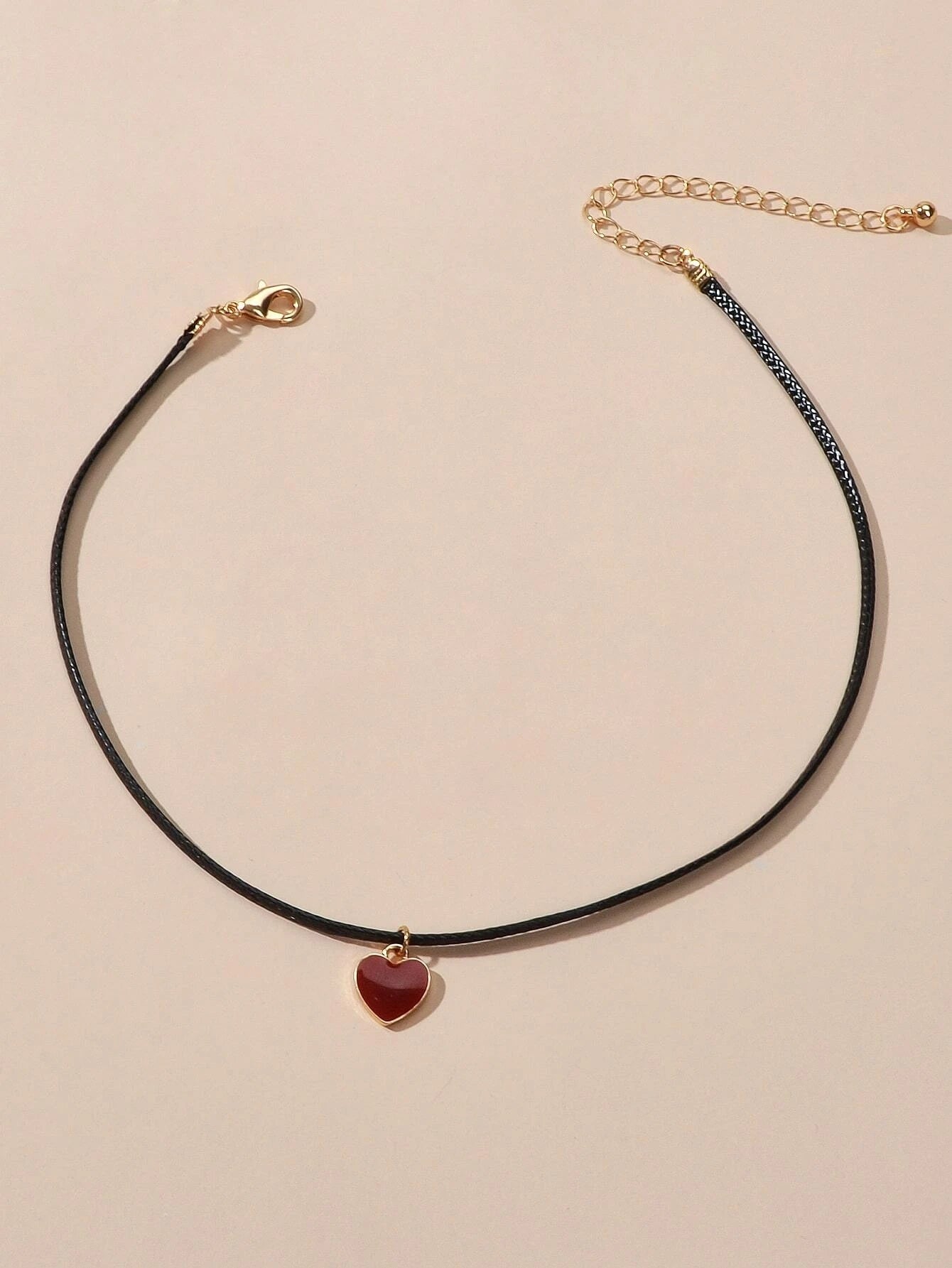 Fashion Jewellery Black Pu Leather Chain Red Heart Charm Women Choker Necklace