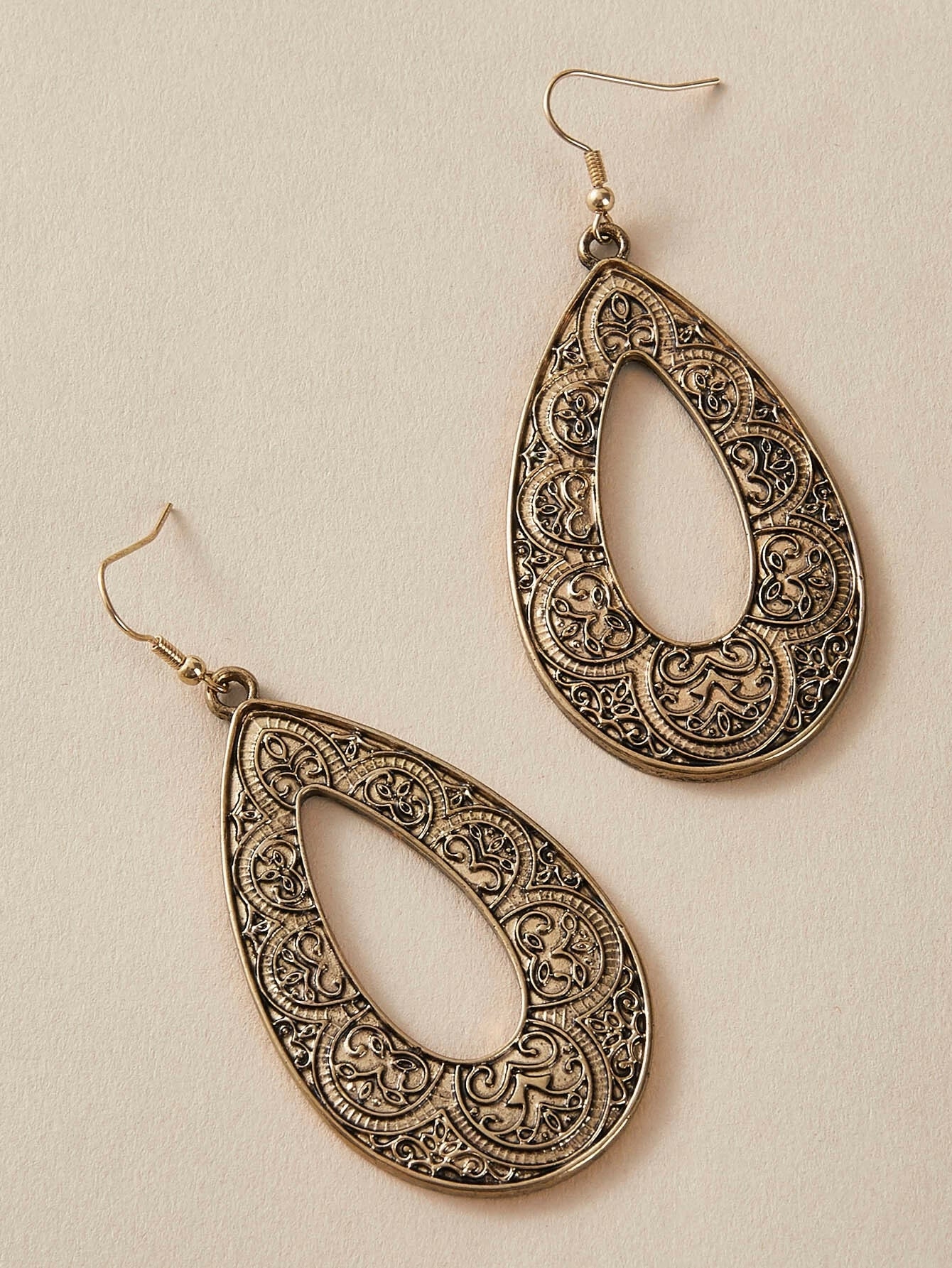 Tribal Ethnic Antique Gold Silver Carved Water Drop Big Earrings Boho Jewellery
