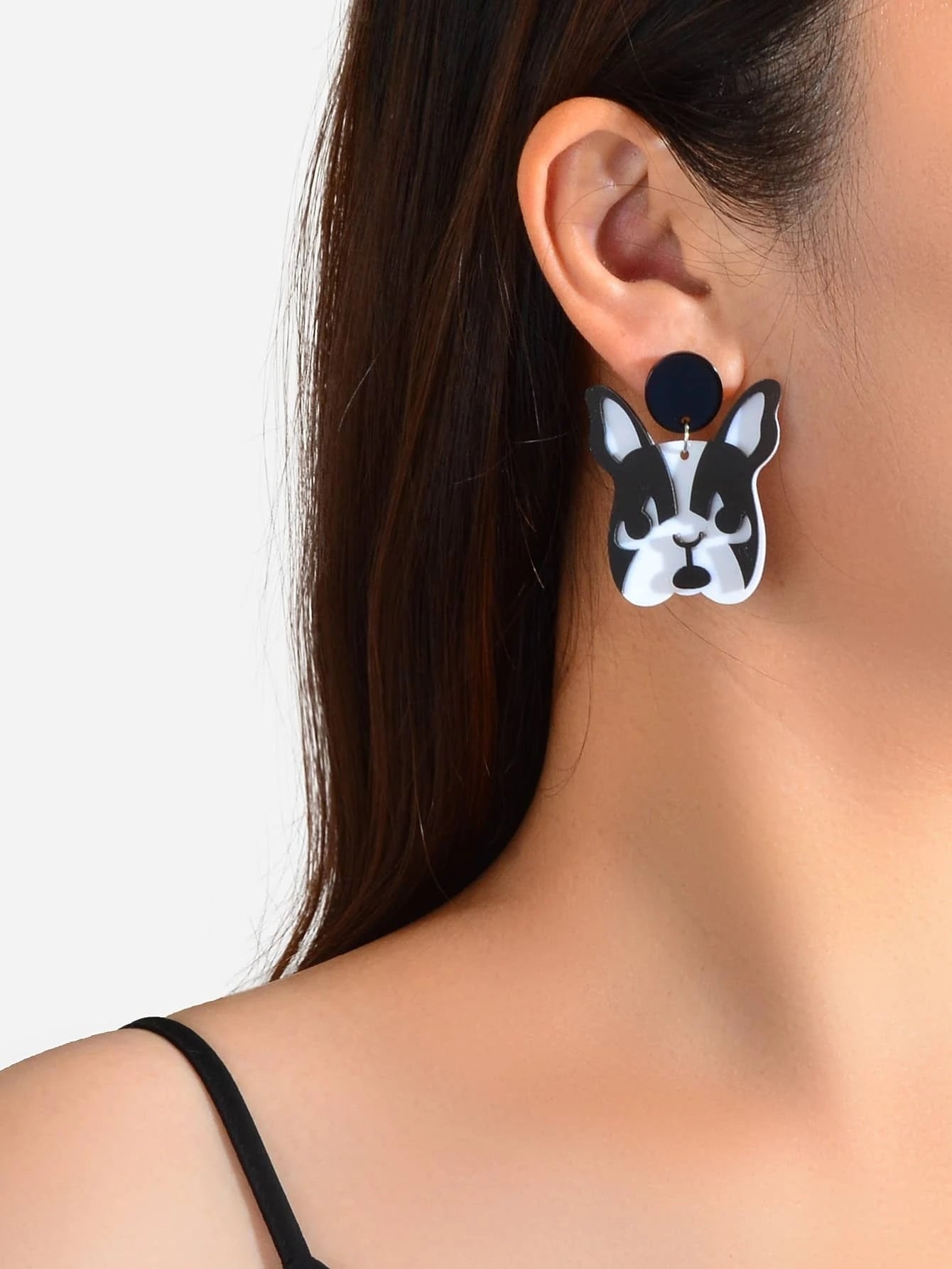 Cartoon Jewelry Black White Acrylic Dog Dangle Statement Lovely Women Earrings