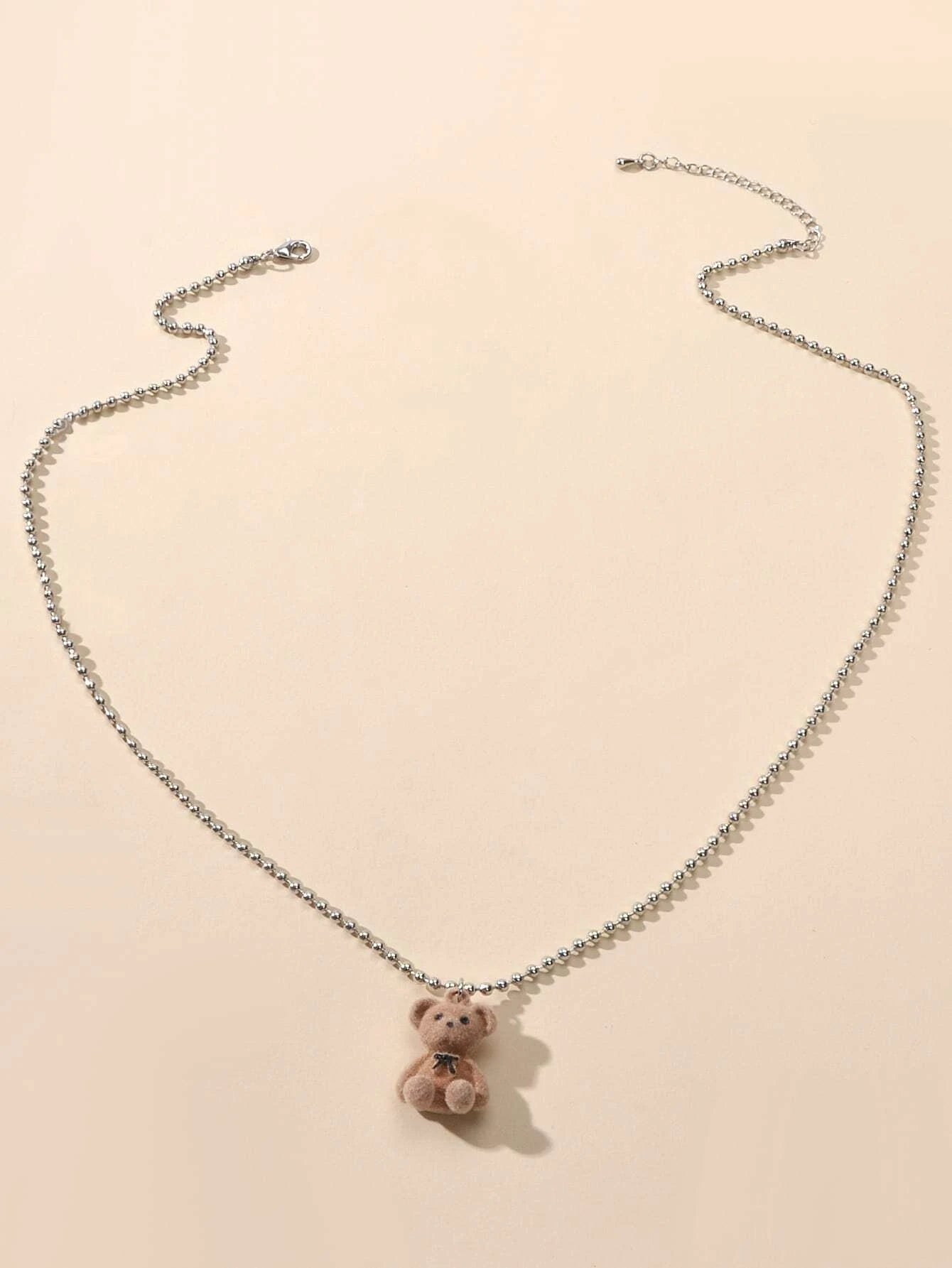 Silver Ball Chain Lovely 3D Brown Bear Charm Necklace Trendy Jewellery Accessory