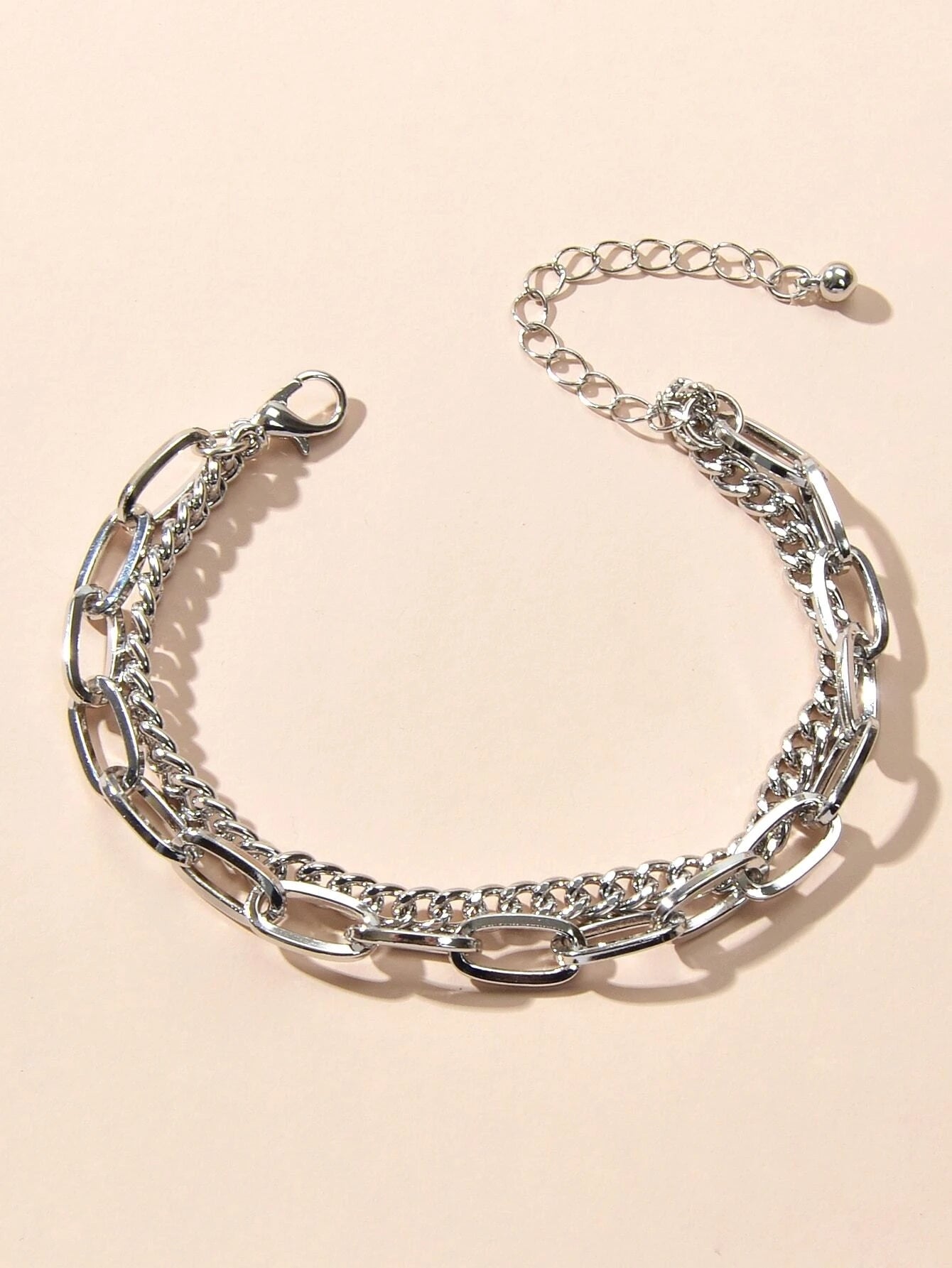 Double layer Silver Chunky Chain Bracelet Women Teens Punk Beach Jewellery Gift