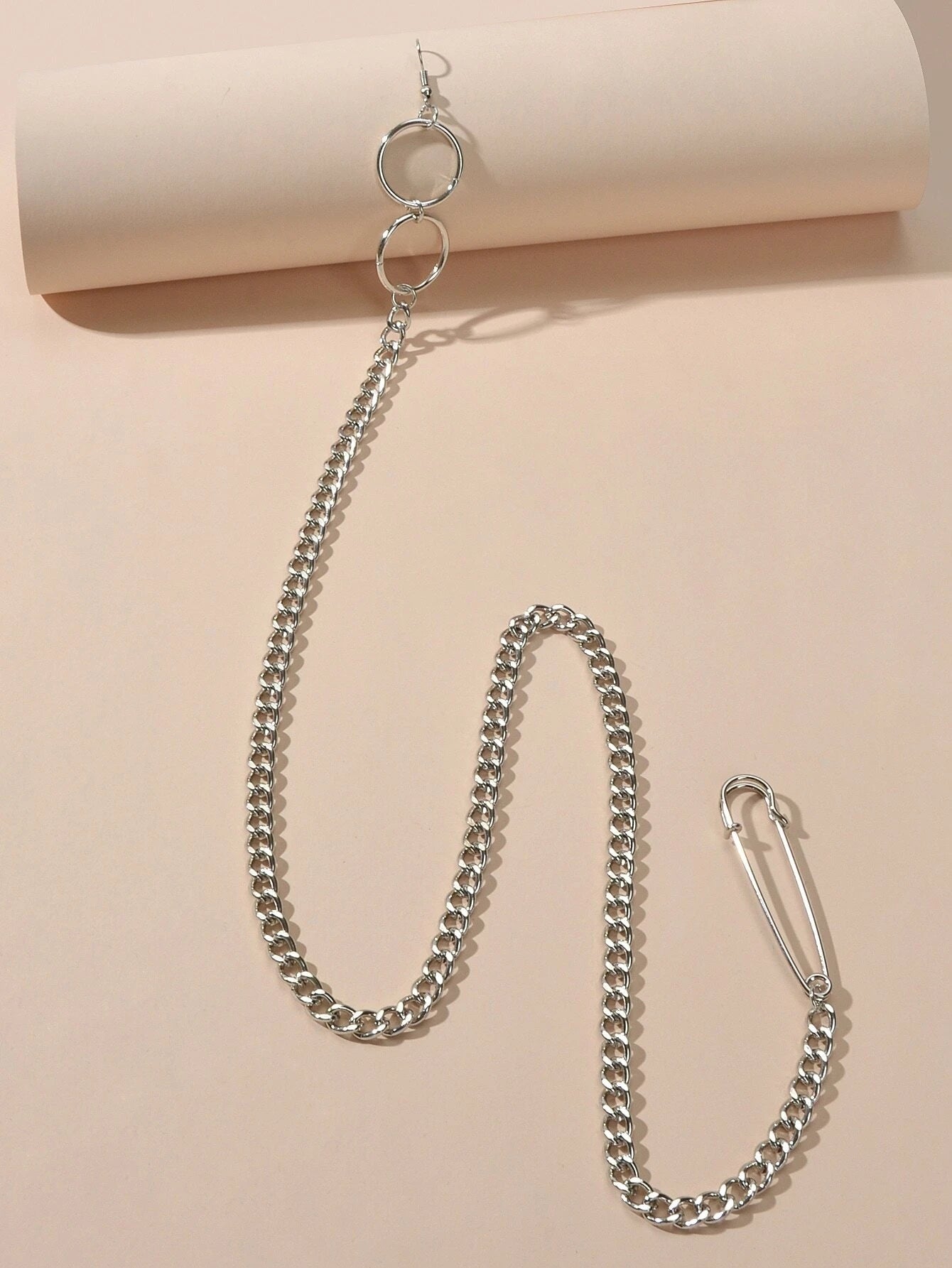 1pc Hiphop Punk Jewellery Rock Silver Long Tassel Chain Safety Pin Drop Earrings