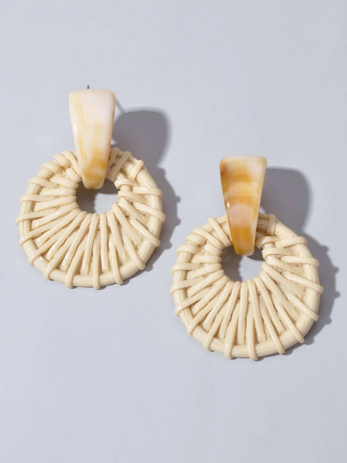 Awesome Ethnic Jewellery Bohemian Beige Weaved Geometric Pierced Stud Earrings