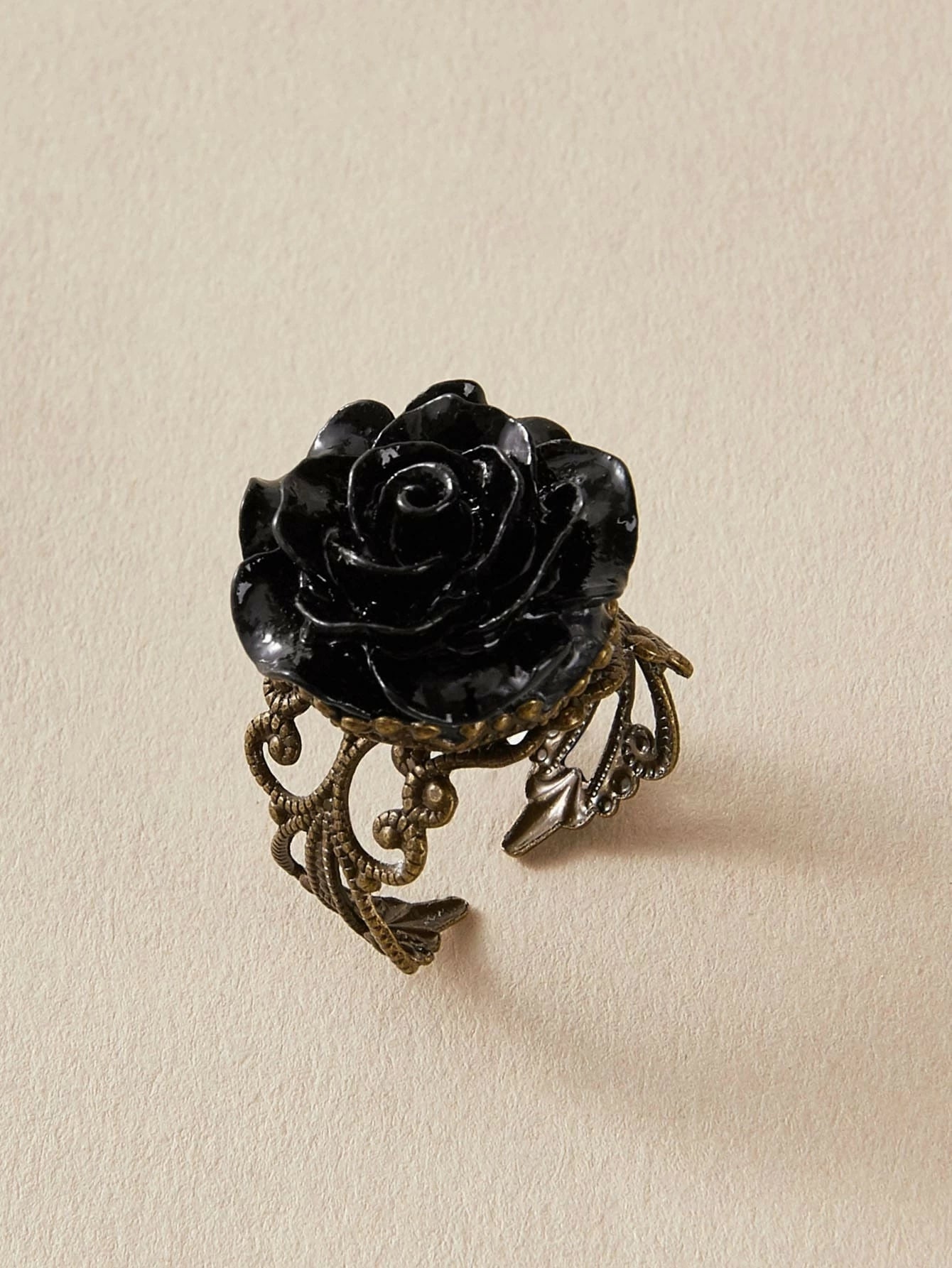 Retro Gothic Jewellery Resin Flower Open Cuff Finger Ring Antique Accessories