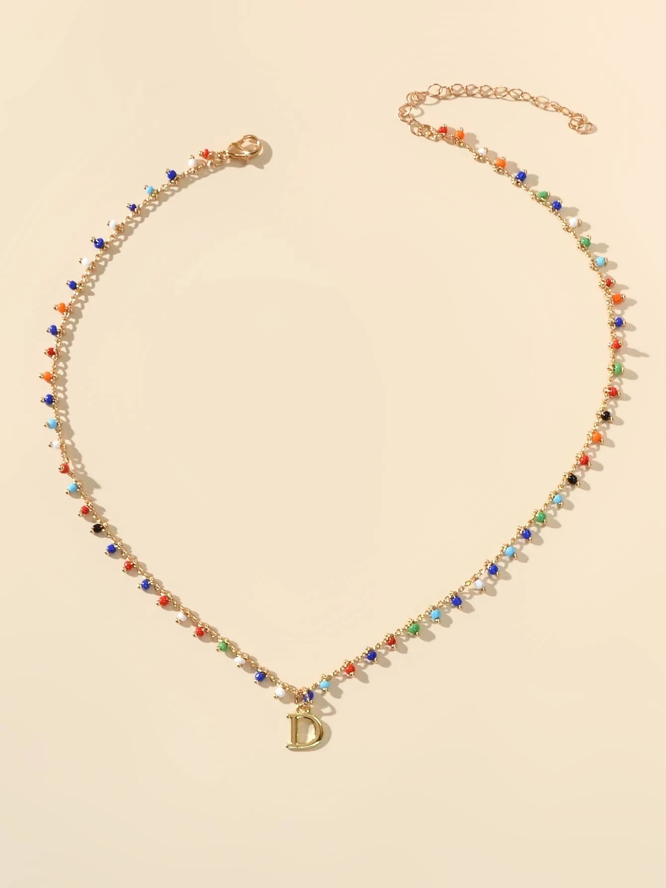 Bohemian Colorful Seed Beads Charm Chain Letter D Pendant Necklace Accessories