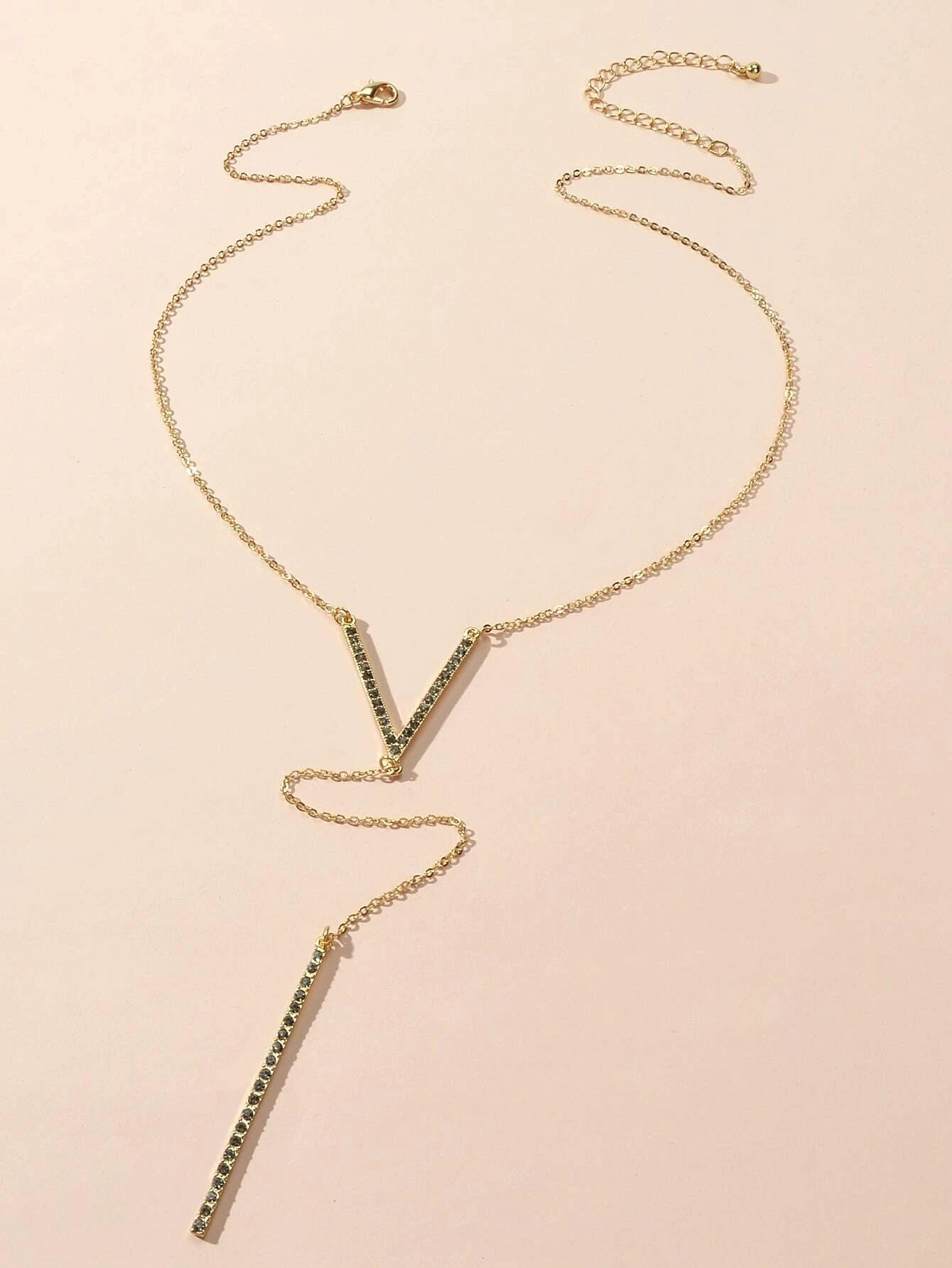 Rhinestone Long Y Chain Bar Pendant V Shape Necklace Drop Bar Fringe Jewellery