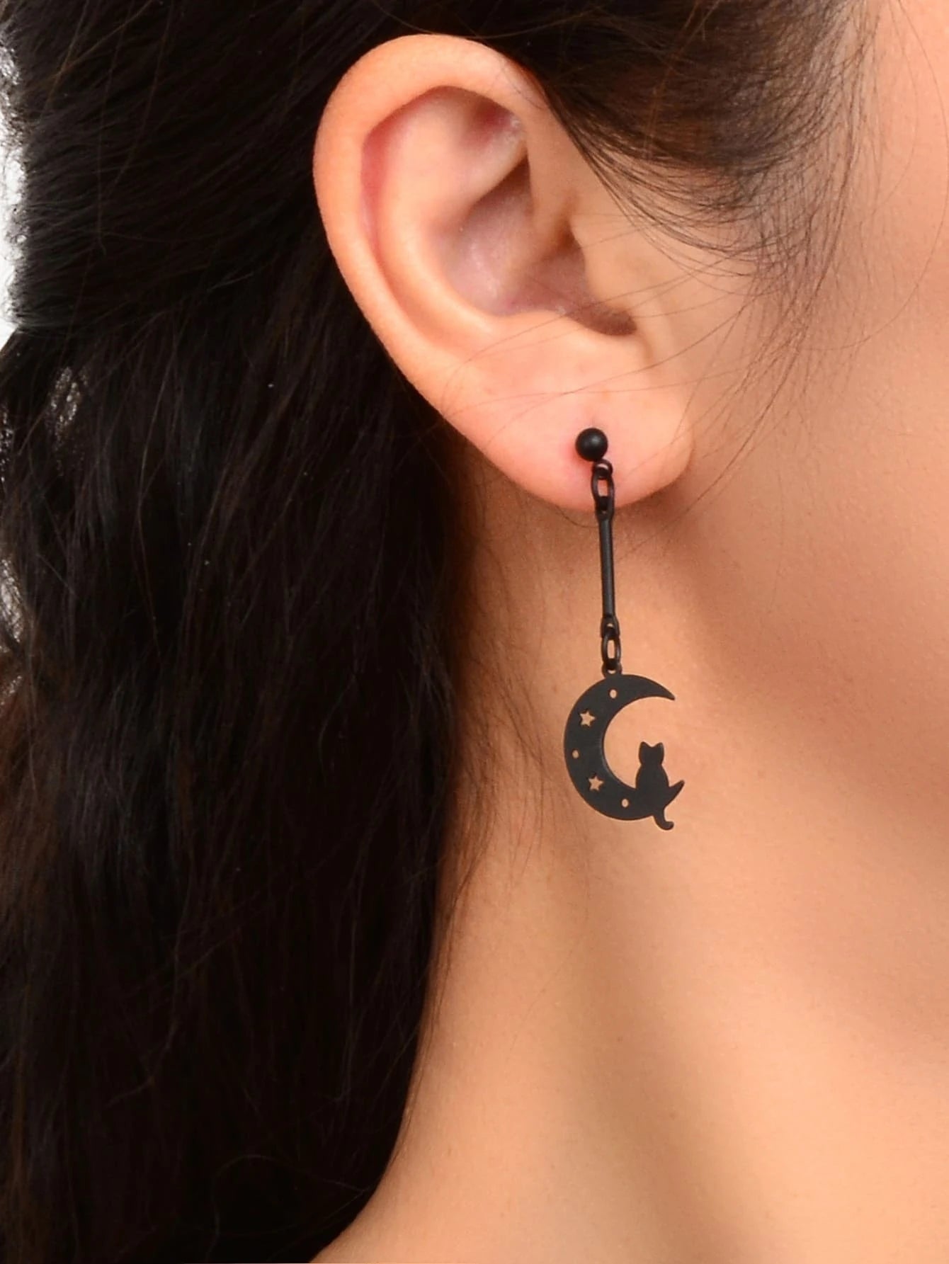 Cartoon Collection Accessories Black Hollow Moon Cat Dangling Elements Earrings