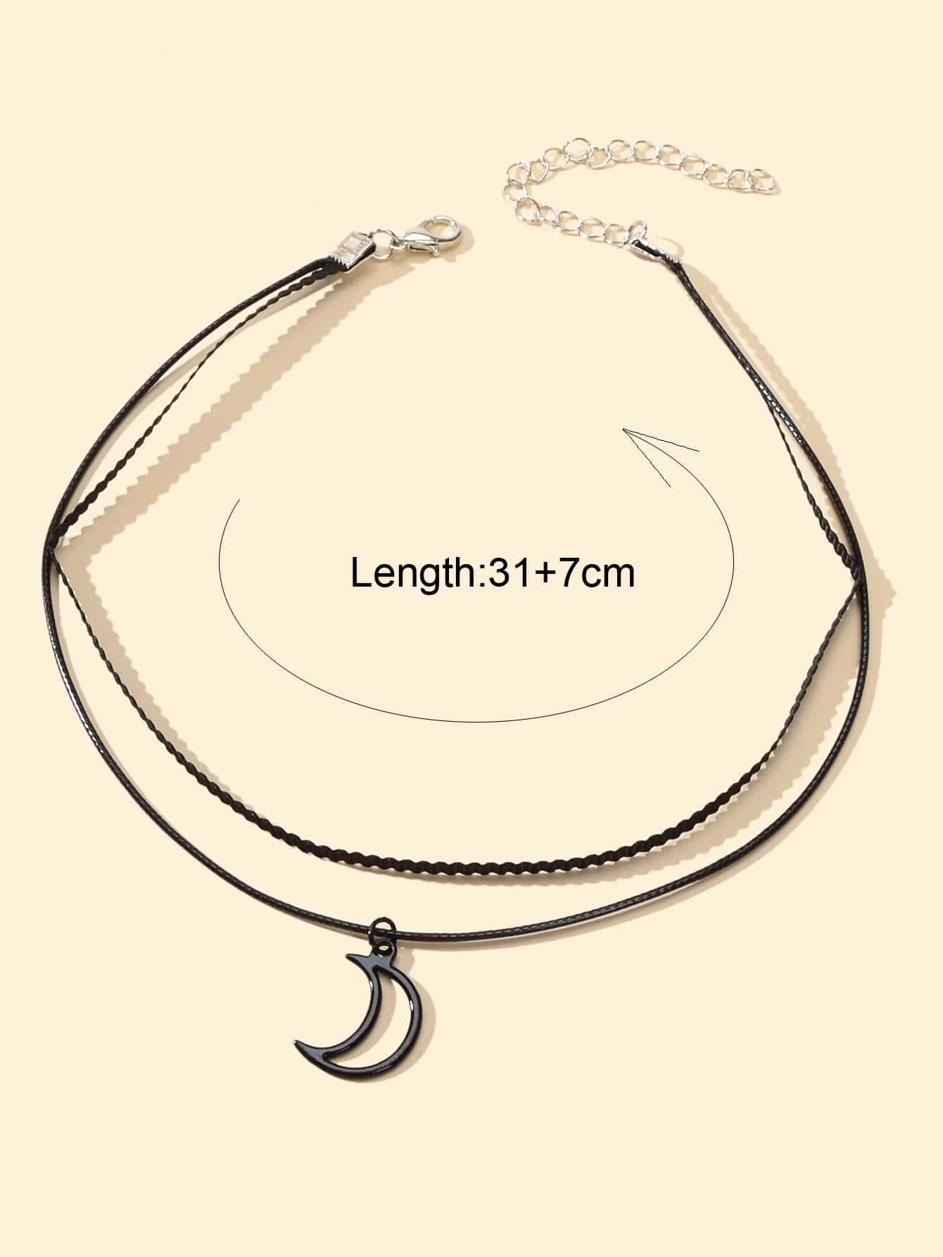 Gothic Black Pu Leather Double layer Chain Moon Star Charm Punk 90s Tattoo Choker