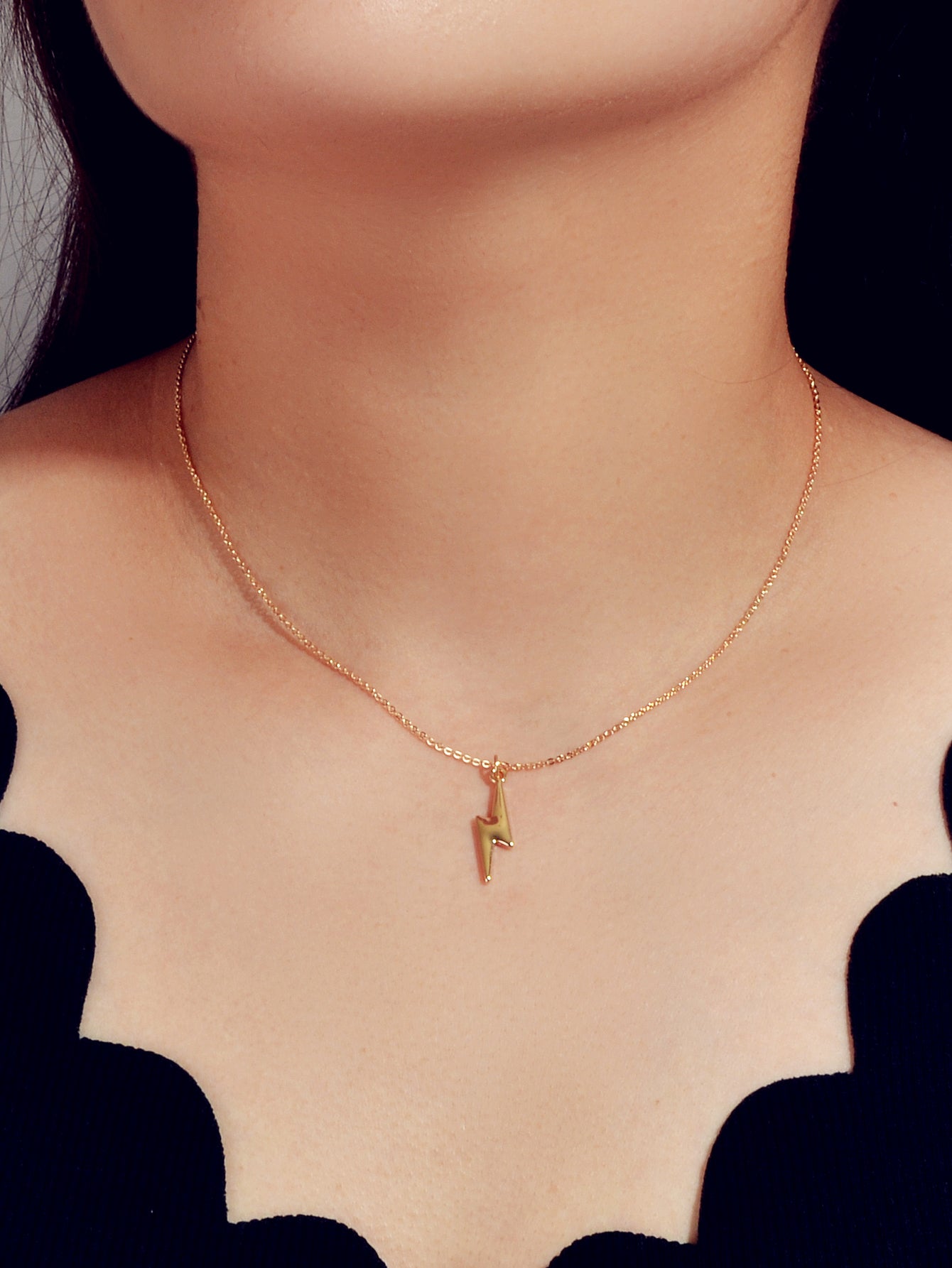 Gold Color Lightning Bolt Flash Charm Necklace Thunder Pendant Chain Collar Gift