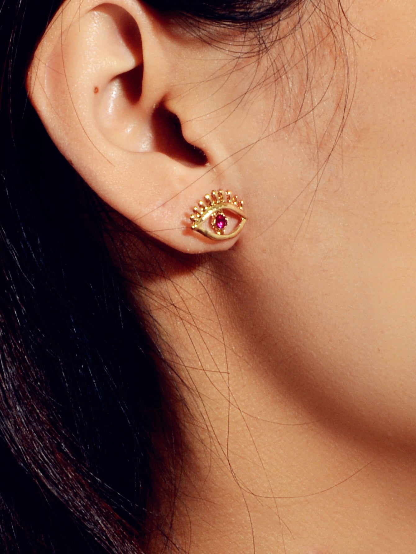 Blue Hotpink Rhinestone Decor Eye Shape Stud Earrings Women Girls Dainty Gifts
