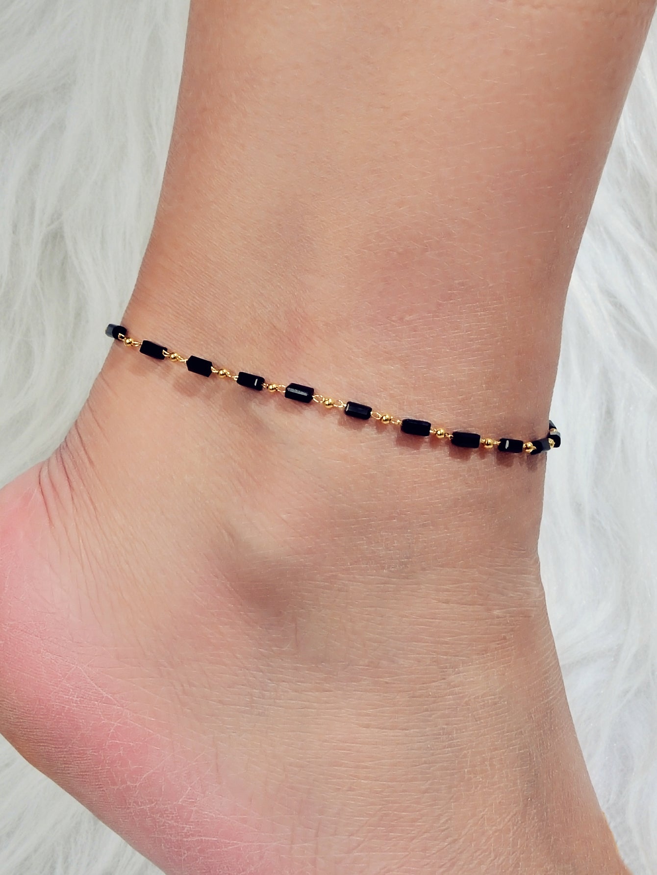 1 pc Foot Beach Jewellery Gold Chain Handmade Black Beads Anklet Bracelet Gift