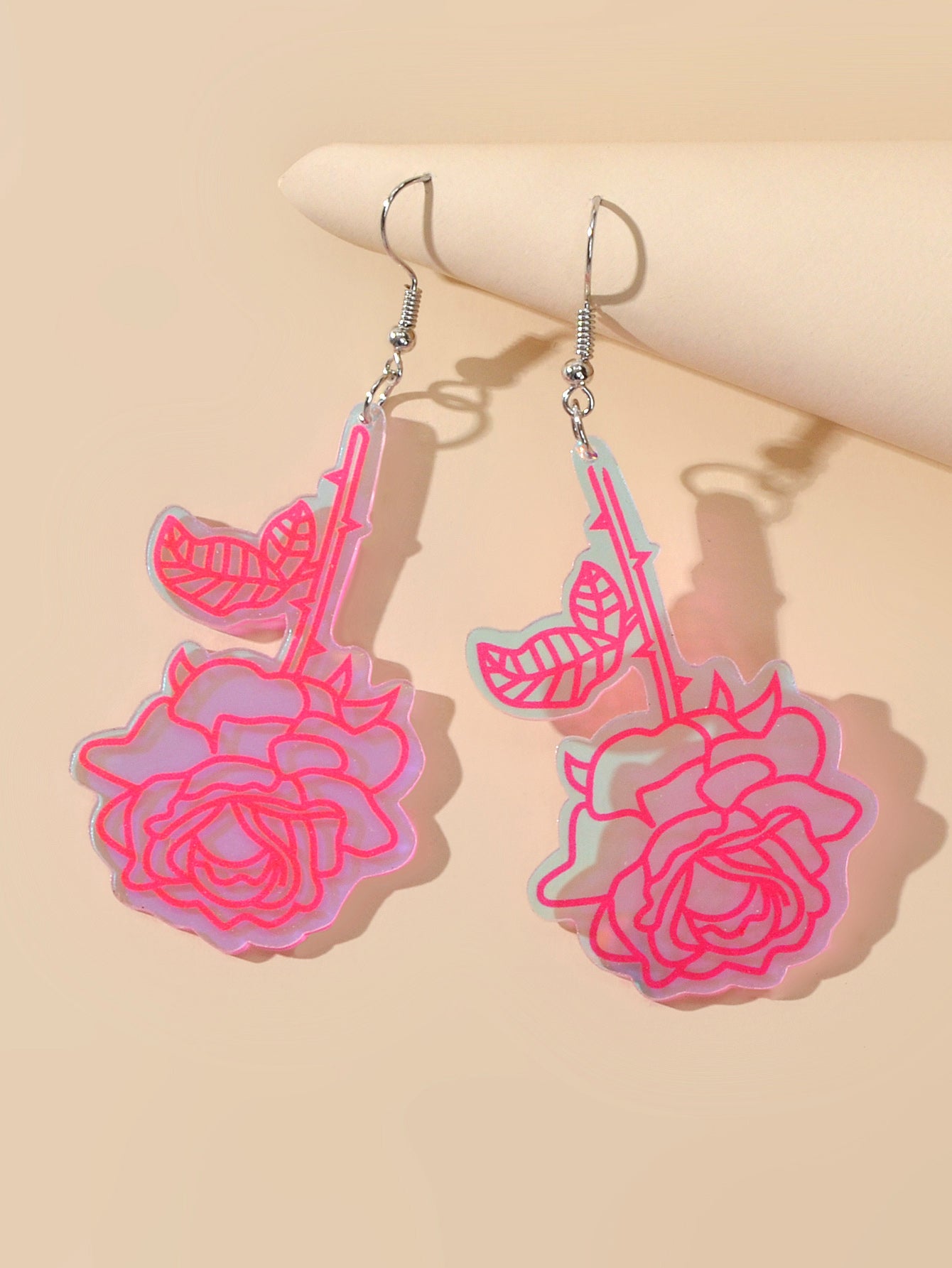 Unique Party Decoration Women Big Resin Hotpink Flower Dangle Female Earrings