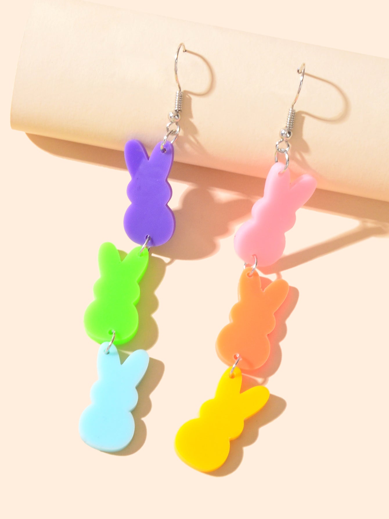 Funny Asymmetrical Colouful Resin Rabbit Hanging Bunny Earrings Animal Jewelry
