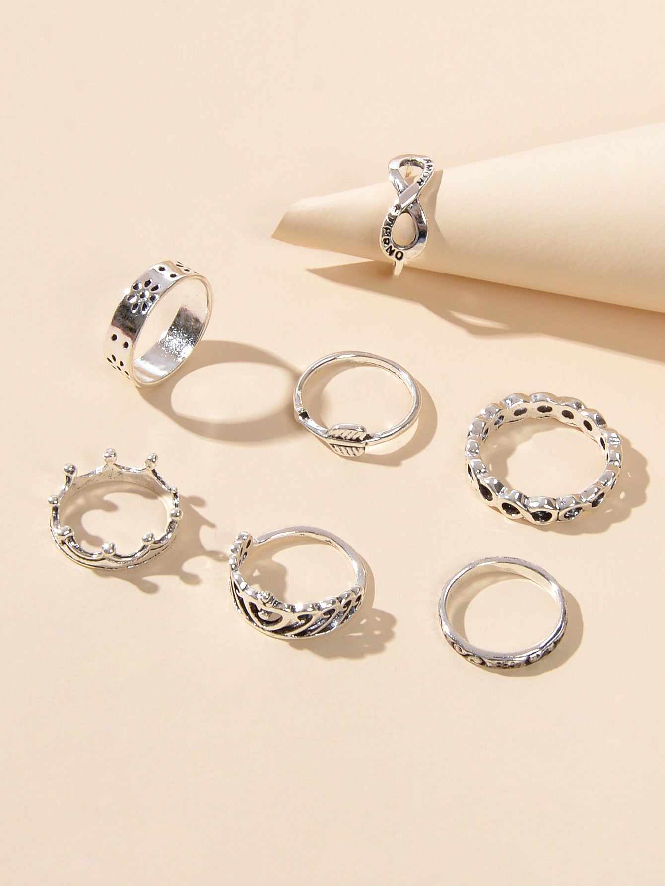 7 pcsTribal Ethnic Crown Arrow Infinity Midi Finger Knuckle Multiple Rings set