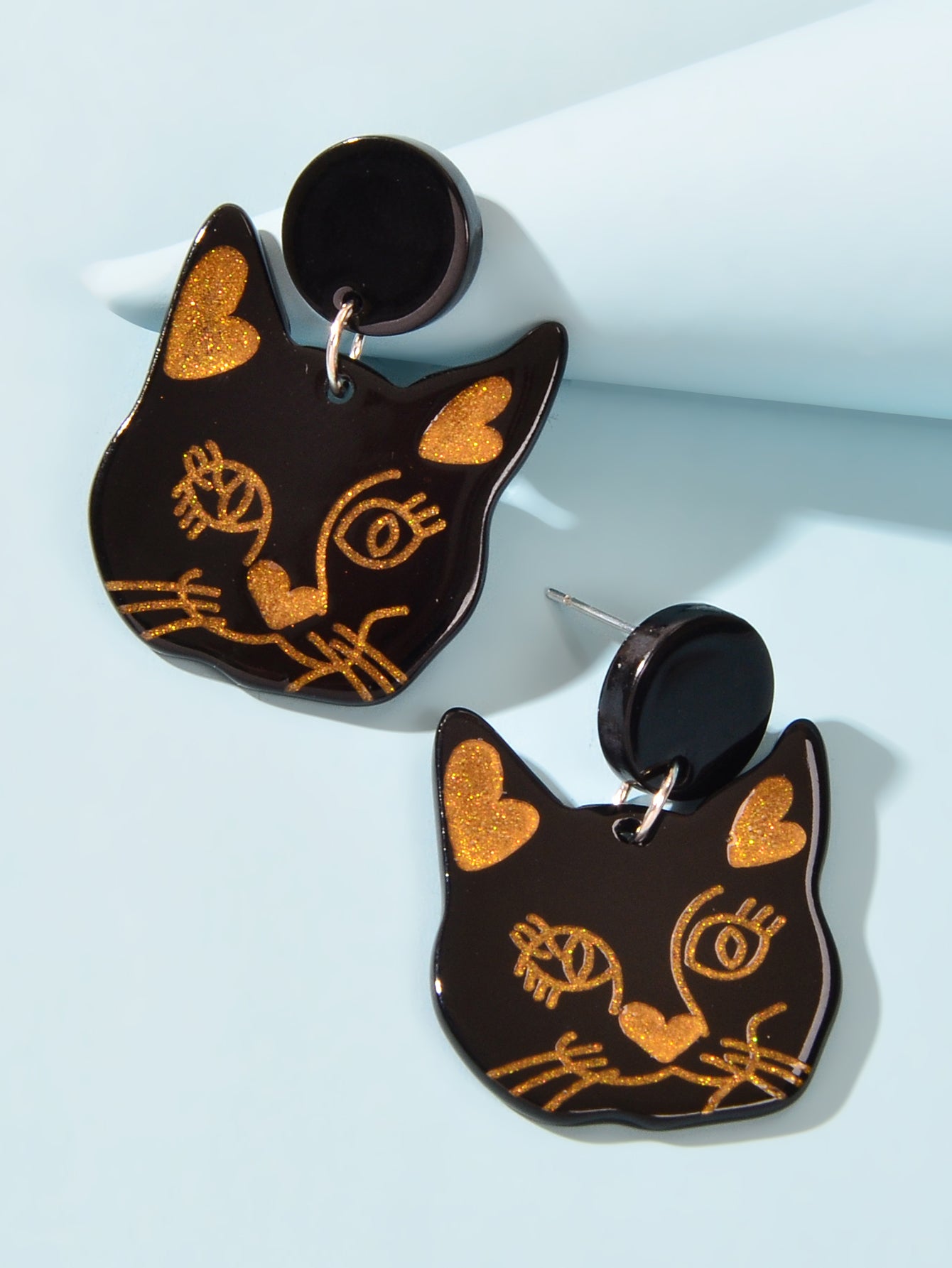 Party Jewellery Gift Black Beige Acrylic Dangle Cute Animal Cartoon Cat Earrings