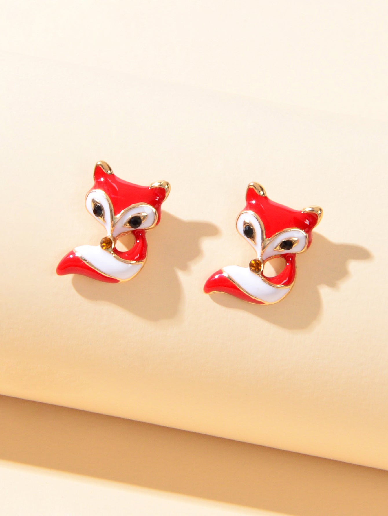 Cute White Red Enamel Fox Stud Earrings Animal Birthday Jewellery Gift for Women