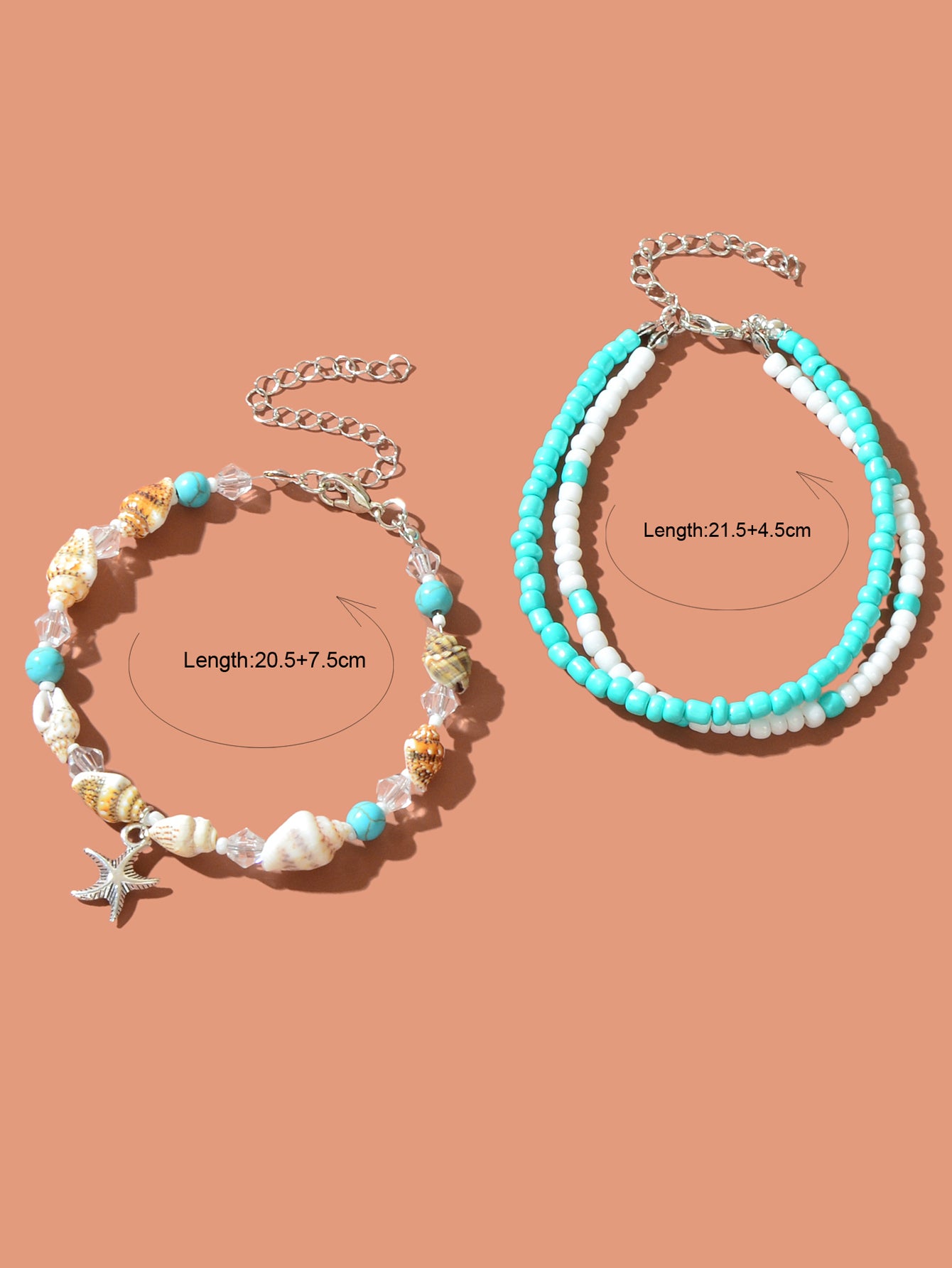 Bohemian Handmade Seed Beads Layered Shell Starfish Charm Anklets Set Holiday