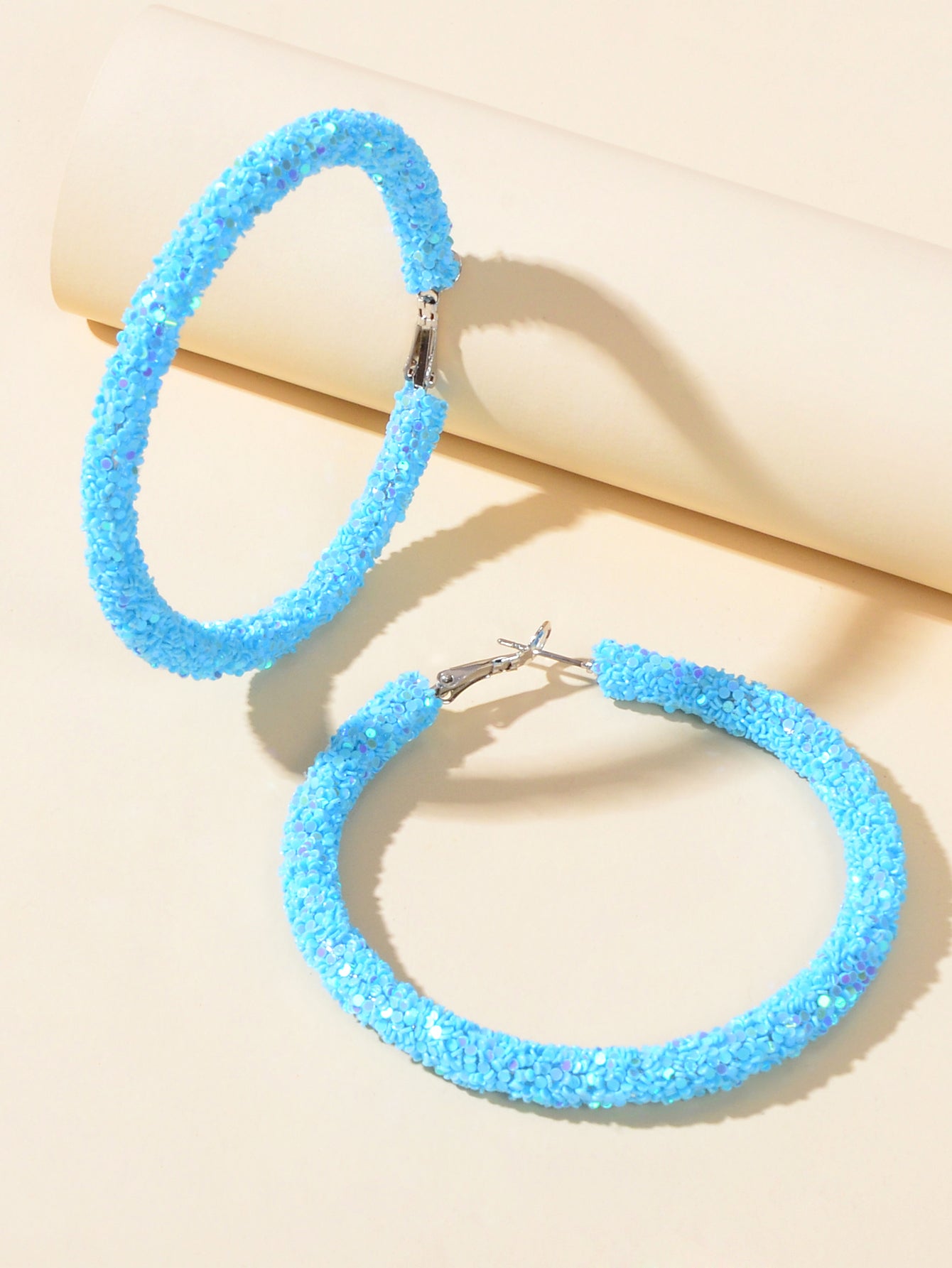 A Pair Large Round Glitter Earrings Women Chic Jewellery Stunning Party Gift