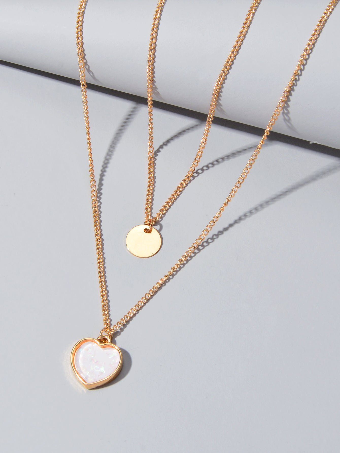 2 pcs Multiple Gold Silver Chain Round Heart Charm Women Necklace Female Jewelry