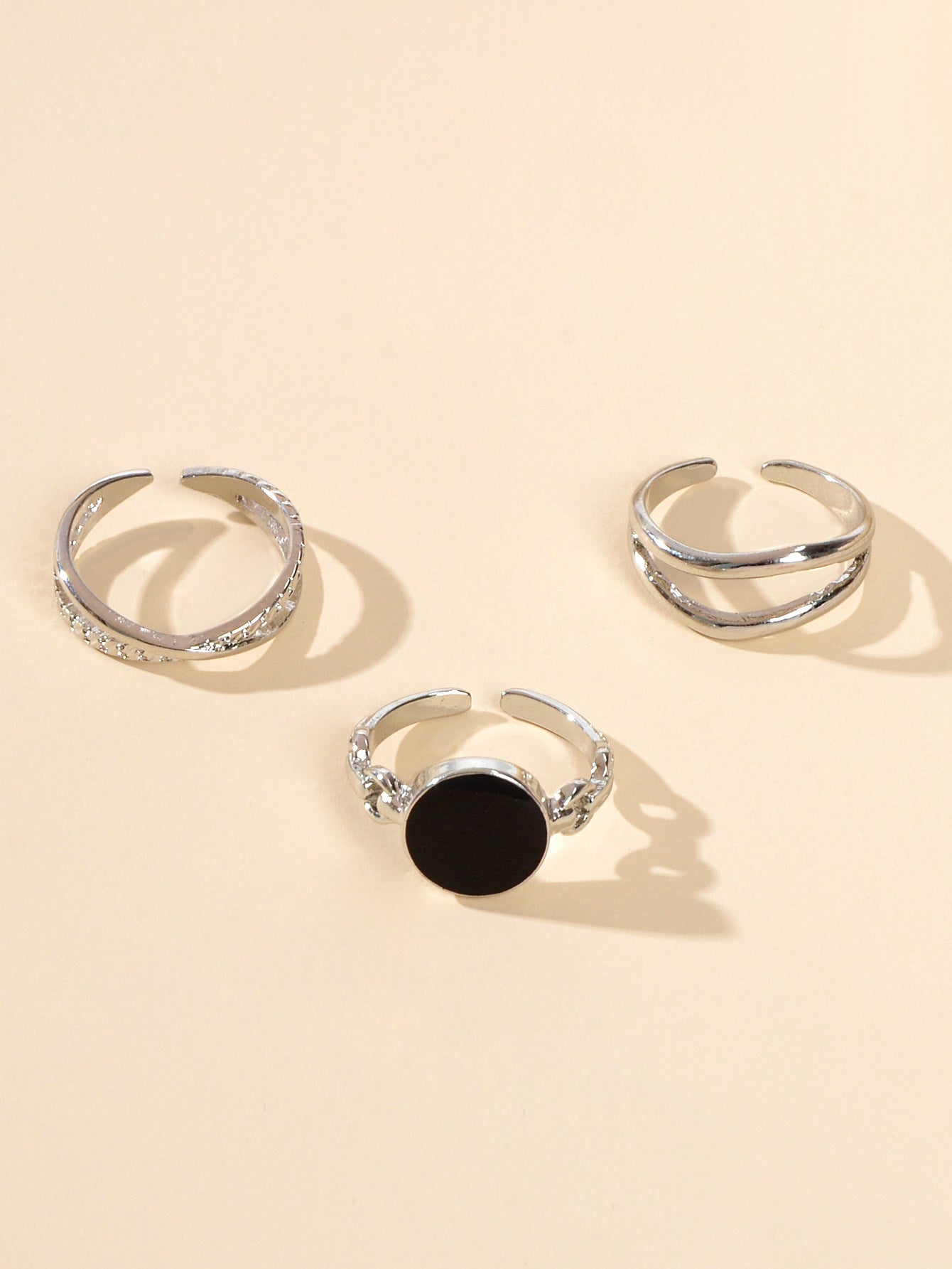 Multiple 3pcs Round Black White Metal Knuckle Stackable Midi Finger Rings Set