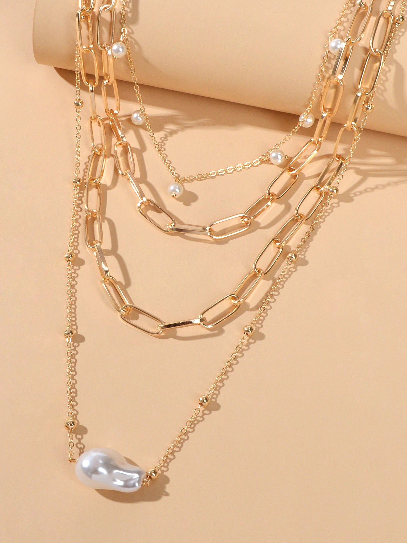 Statement Pearl Charm Multi-layer Gold Chunky Collar Necklace Party Decoration
