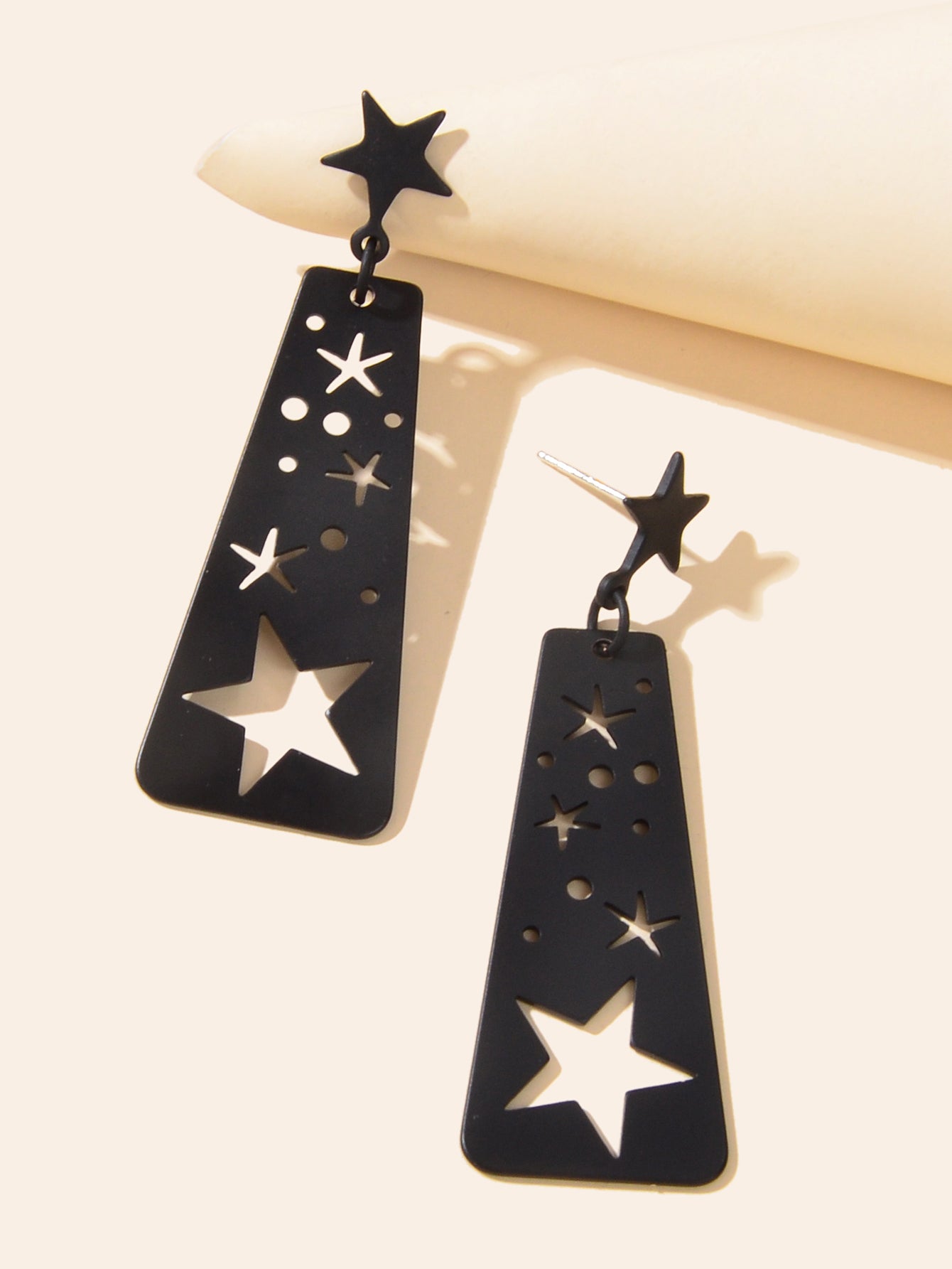 Black Square Geometric Hollow Star Statement Personalized Earrings Ear Jewellery