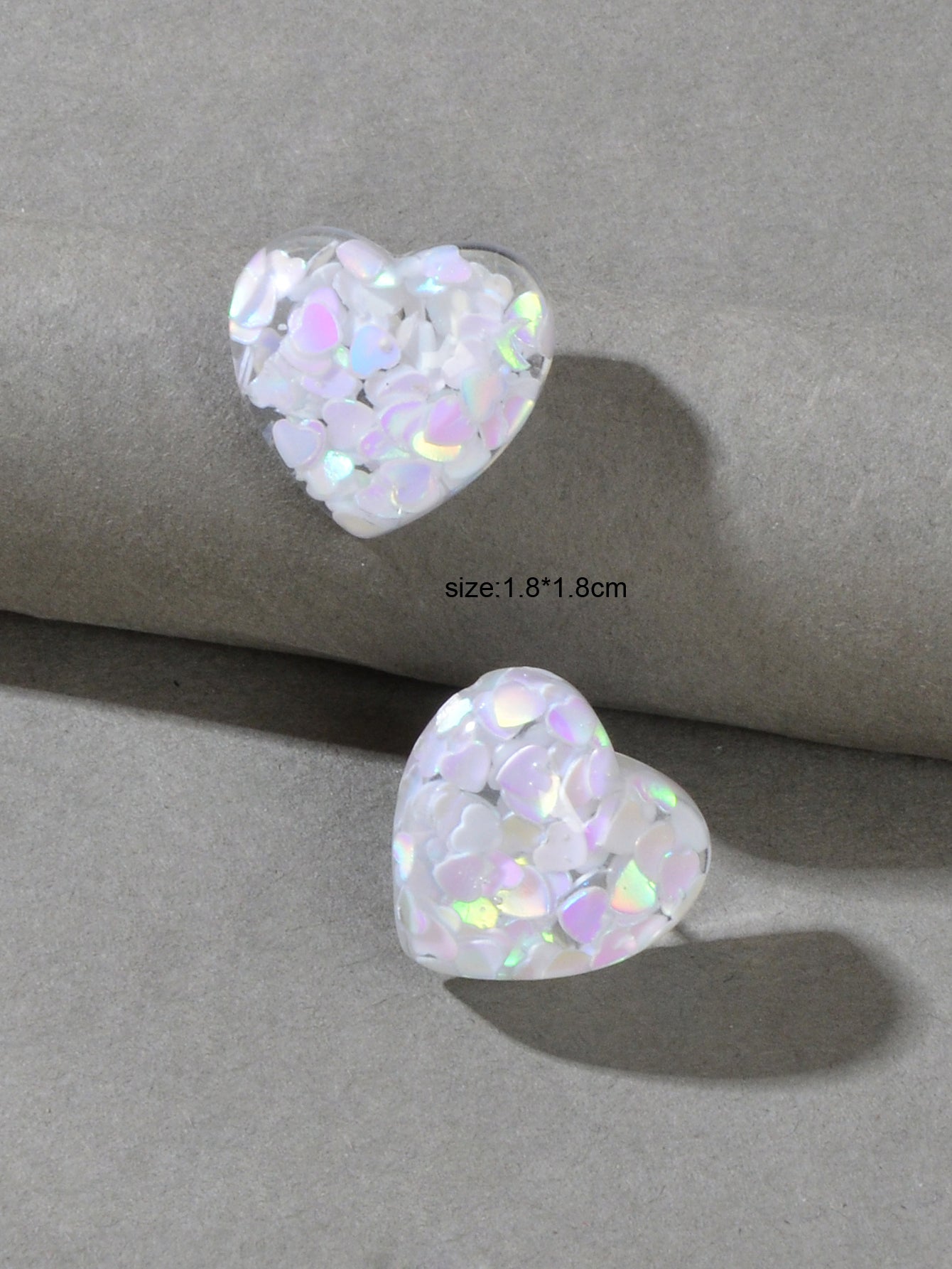 Love Heart Handmade Sparkle Glitter Stud Sequins Pierced Earrings Resin Jewelry