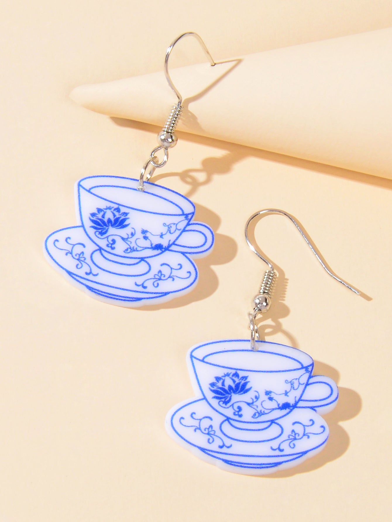 Ethnic Traditional Jewellery Blue and White Porcelain Bowl Dangle Earrings Gift